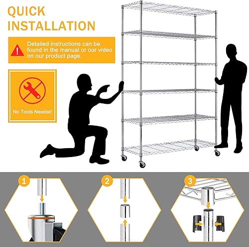 Miniatura 6 de PIKAQTOP Estantes de almacenamiento de 6 niveles resistentes (capacidad de 2100 libras) para almacenamiento de cocina, garaje, estantería industrial