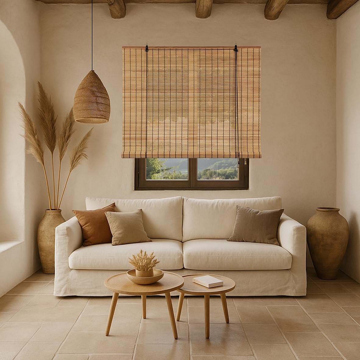 Store Bambou Intérieur Lames 8 mm STORESDECO Store Enrouleur Naturel Style Persienne pour Fenêtres et Portes Intimité Protection Solaire Finition Mate Naturel 120x250 cm (Largeur x Hauteur)