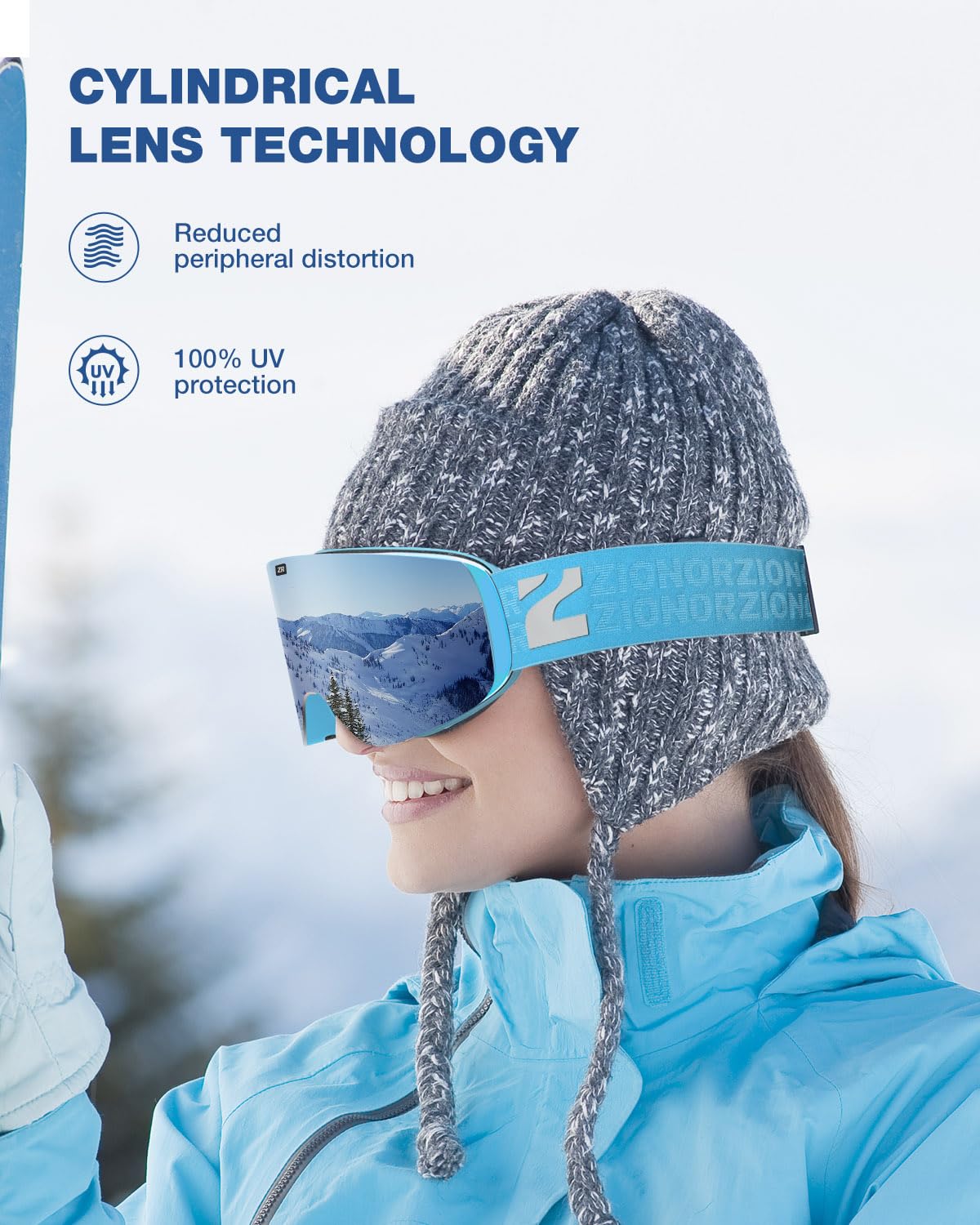 ZIONOR X11 Gogle narciarskie snowboardowe z magnetyczną wymienną cylindryczną soczewką, ochrona przed promieniowaniem UV, dla mężczyzn, kobiet, dorosłych (szara soczewka RevoSilver)