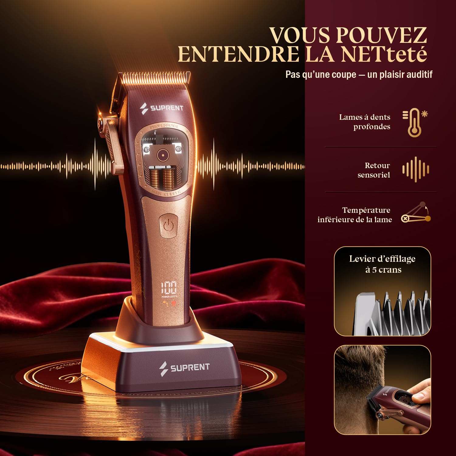 SUPRENT Tondeuse à Cheveux Professionnelle-Moteur Vectoriel à Double Bobine