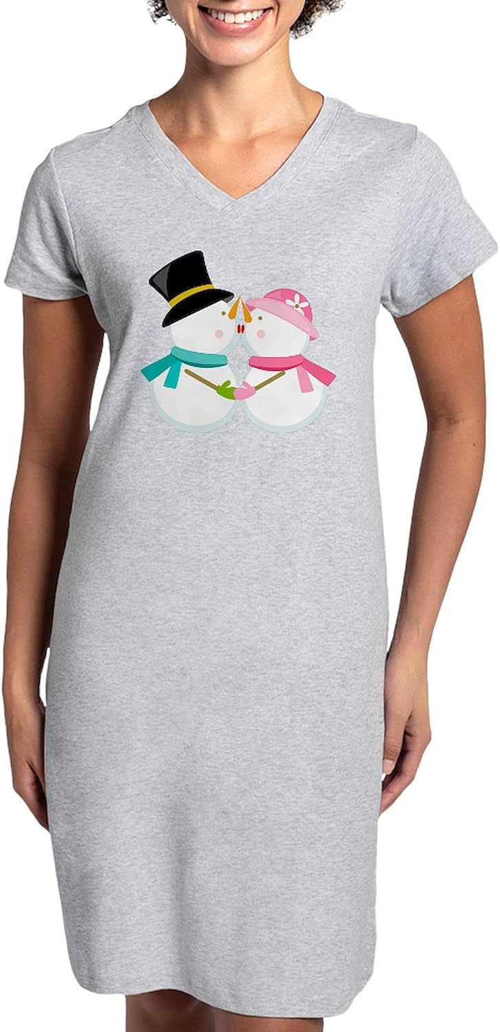 CafePress Kissing Snowmen Women's Nightshirt, Soft Long Pajama Shirt, Cotton PJs/Pyjamas