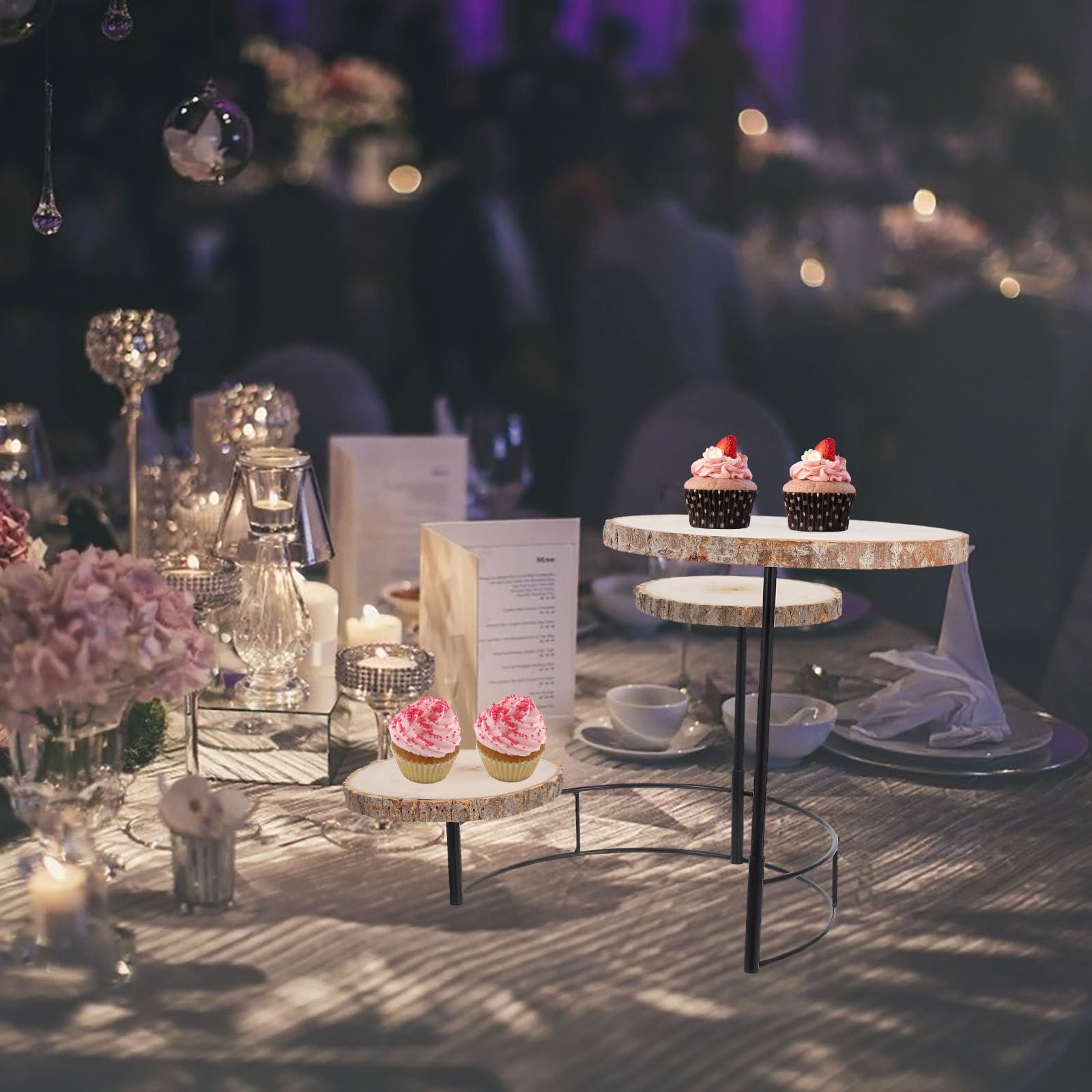 Soporte para Tartas y Cupcakes de Madera y Hierro Estilo Rústico Niveles en Fiestas y Eventos Obsequios