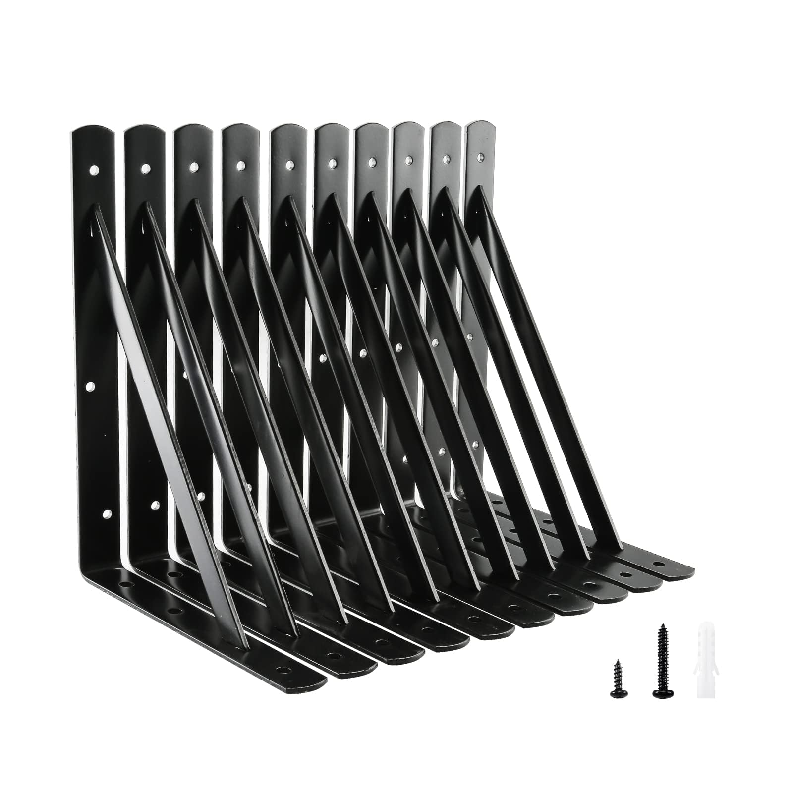 HOME MASTER HARDWARE 12 inch x 8 inch Heavy Duty Shelf Brackets, Load Capacity: 600lb, Black Metal 90 Degree Supports for Shelves 10-Pack, Wall Mounted L Bracket for Floating Shelving with Screws