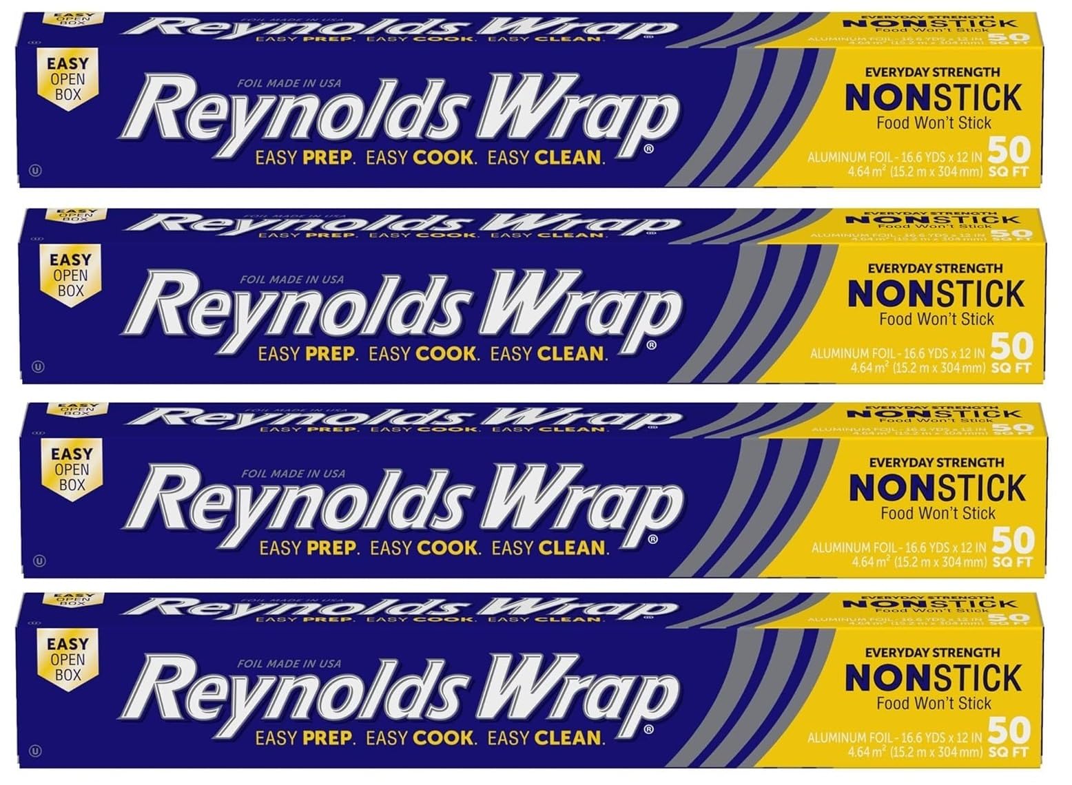 The Non-Stick Kitchen Foil Everyday Strength Easy Prep Easy Cook Easy Clean Suitable for Cooking Baking Roasting Turkey Freezing Wrapping and Storage - 304mm x 15.2m - Pack of 4