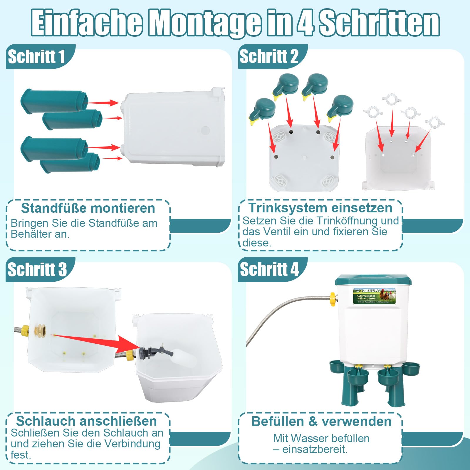 Futterautomat Hühner & Hühnertränke Set – 8 KG Futterspender & 7 L | Automatische Hühnertränke Kein Futterverlust, Robuster Kunststoff, Geflügelzubehör für Hühner & Enten