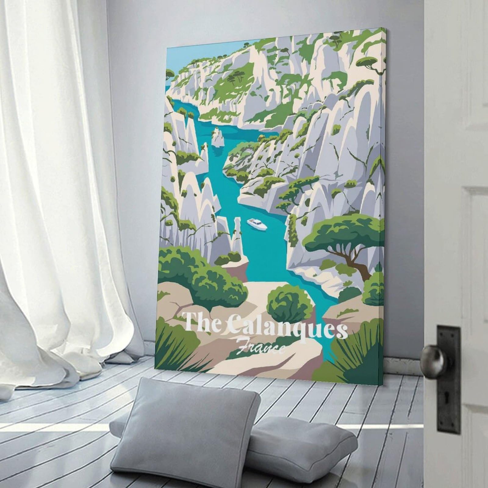 Junmoney Frame-Style-3-1 The Calanques France Room Decor Wall Art, 16X24inch(40X60cm), For Living Room, Bedroom, Office Or Hallway, Decorative Artwork With Broad Appeal