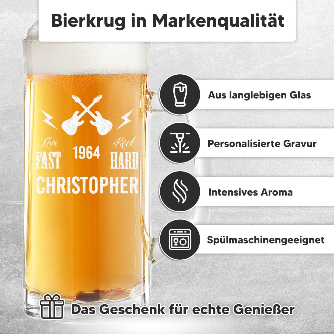 polar-effekt Chope à bière de 0,5 l et caisse en bois avec gravure comme cadeau pour homme – Coffret cadeau d'anniversaire – Chope à bière pour pils, exportation et bière artisanale