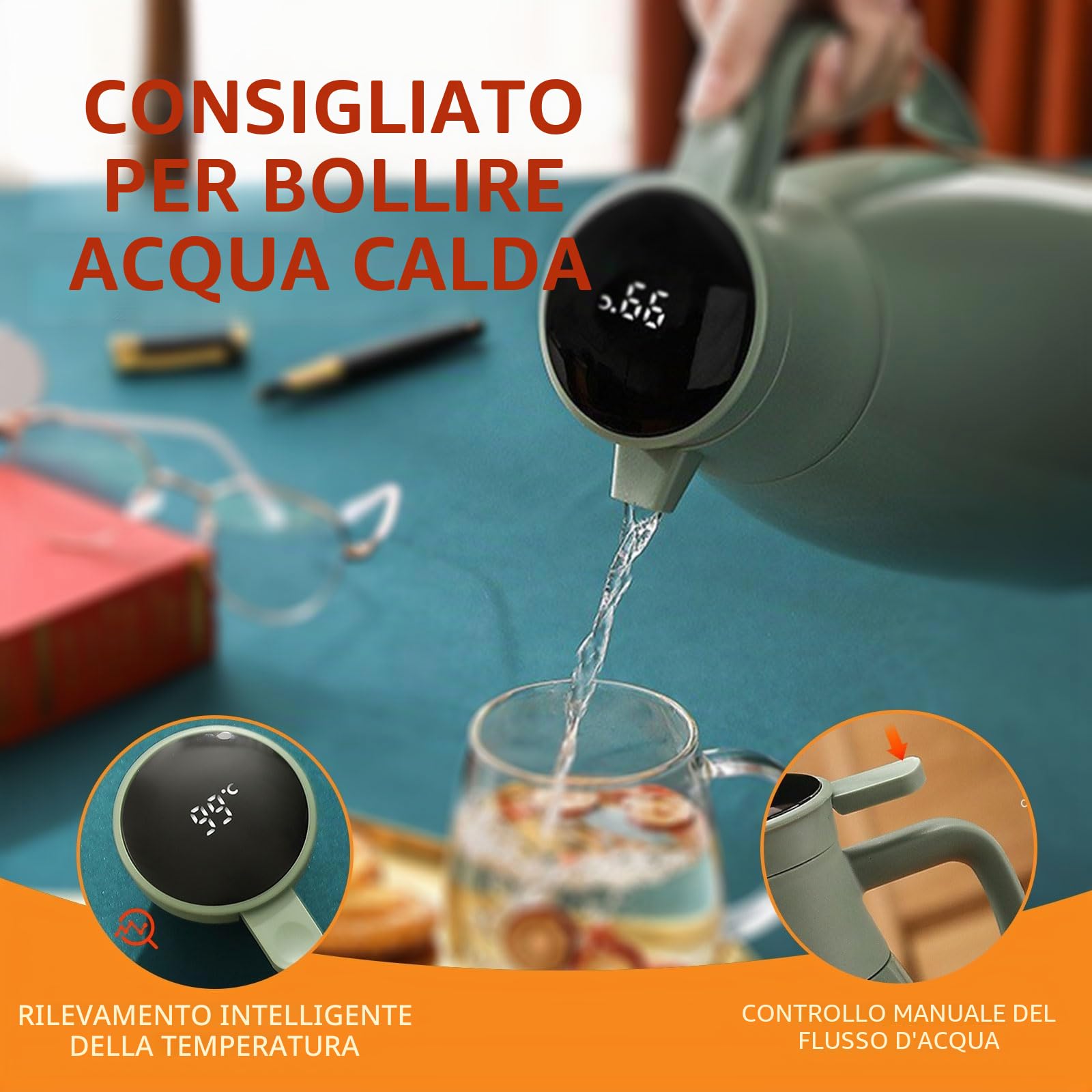 Brocca isotermica 2 L 6 strati per acqua calda | Bollitori isolati sottovuoto per teiera, caffè, succo, latte, tè, caffè, bevande, ufficio, campeggio, termico 24 ore