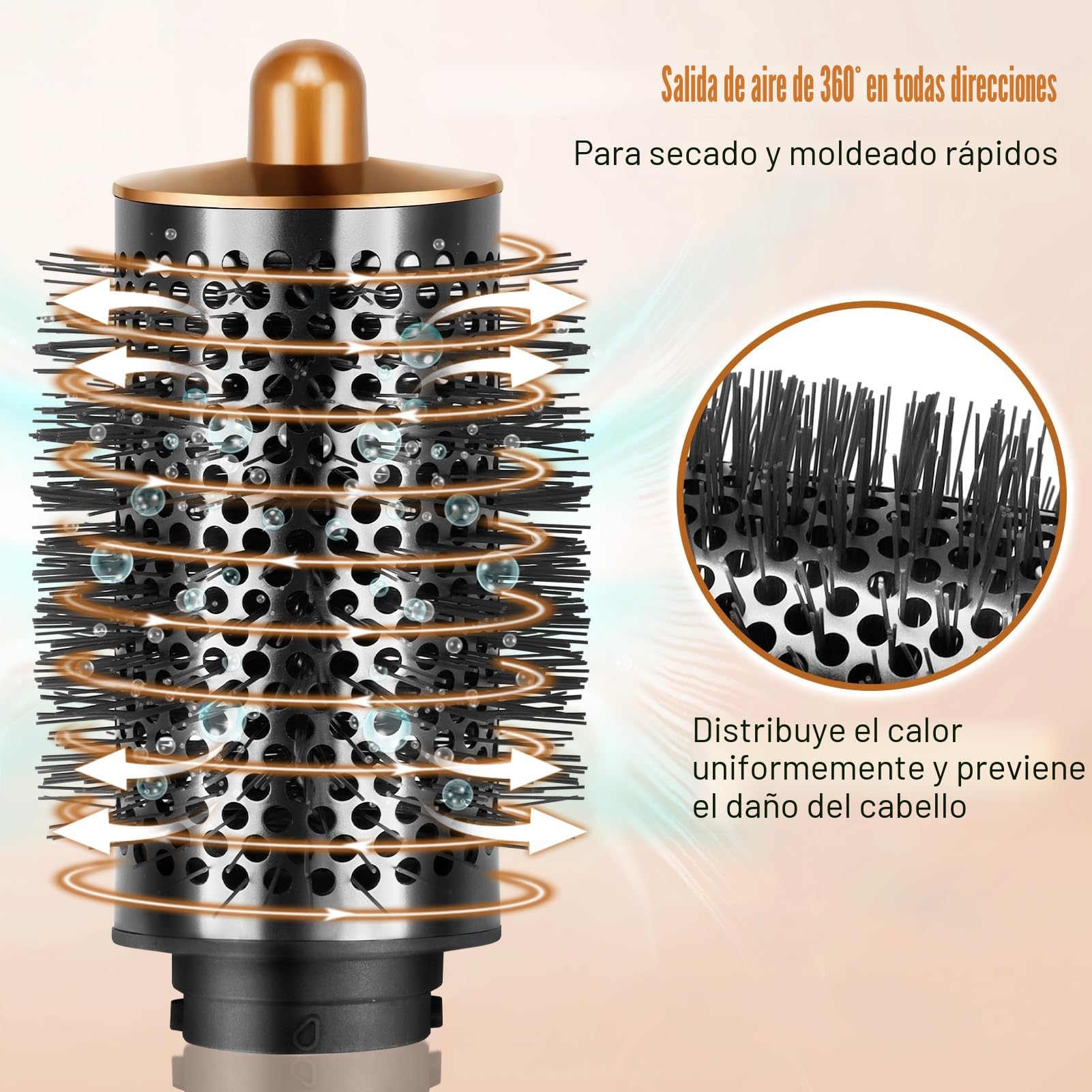 Cepillo redondo voluminizador mejorado para Dyson para accesorios Airwrap, cepillo voluminizador para pelo liso, dorado