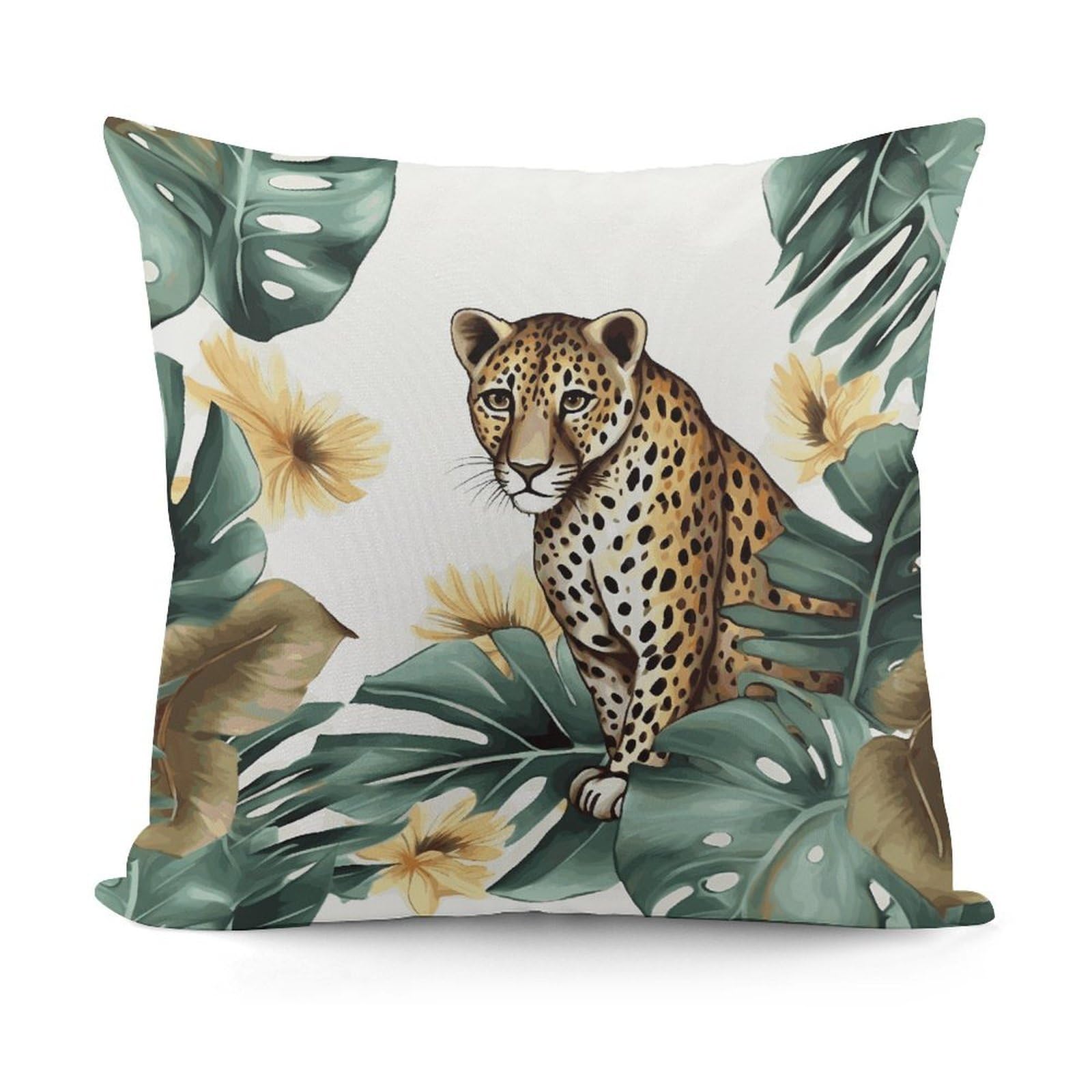 JTREHY Leopard and Palm Leaves Pillow Covers Decorative Throw Pillow Covers Soft Decor Couch Cushion Case Modern Square Pillow Cases Summer Pillow Cover for Sofa Living Room 18x18 in