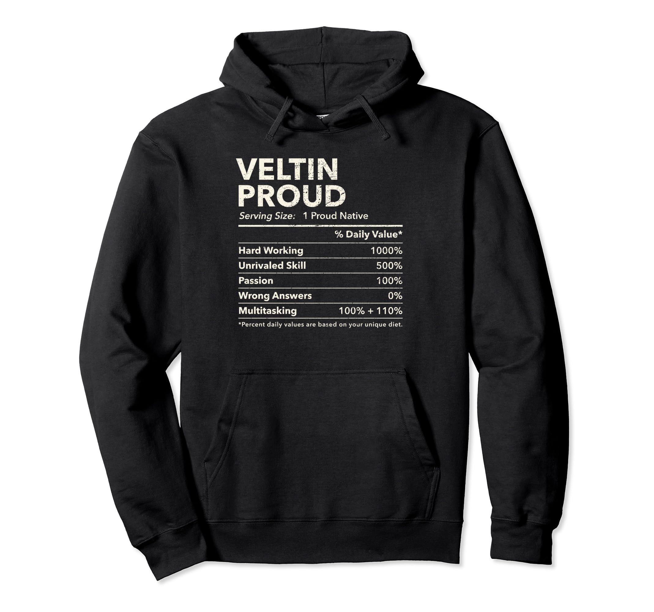 Veltin, Louisiana Proud Nutrition Facts Pullover Hoodie