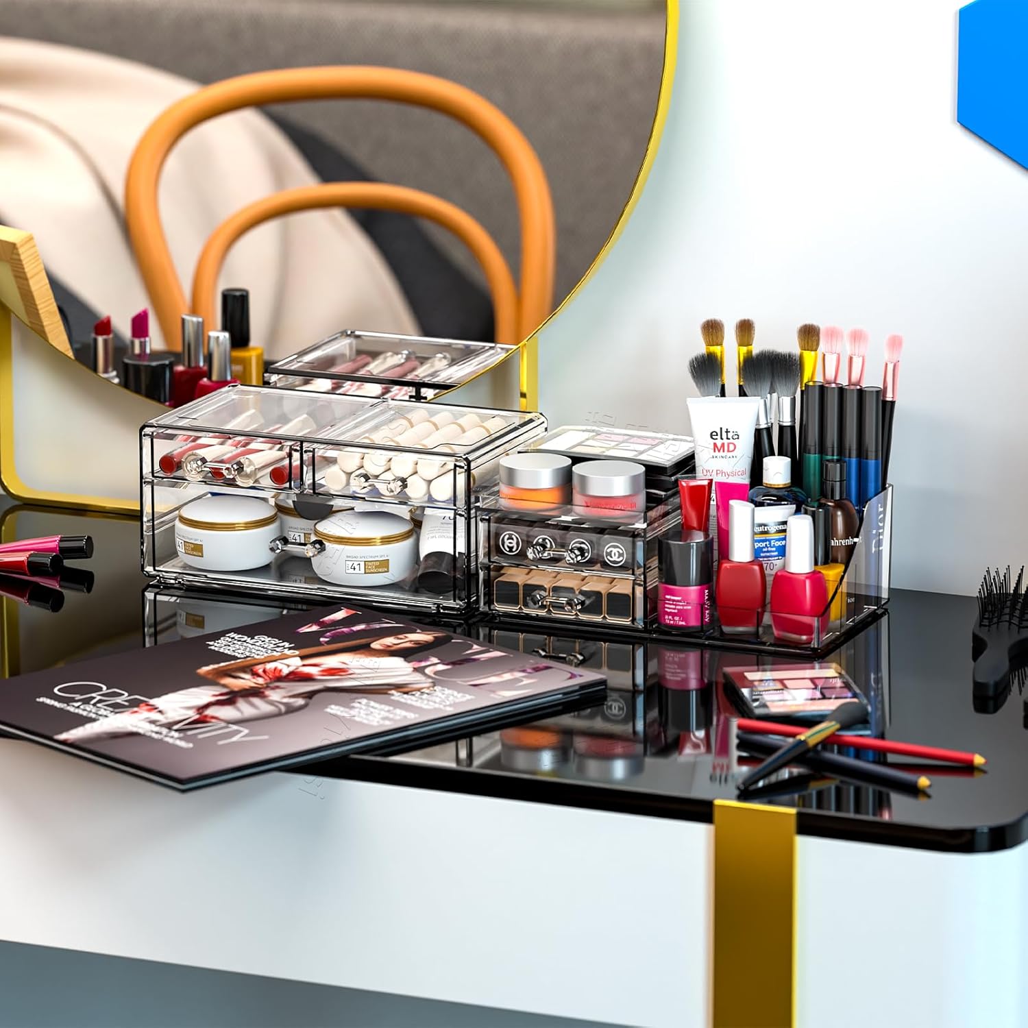 Cq acrylic Clear Make up Organizers for Vanity,Skincare Organizer With 5 Drawers for Dresser,Plastic Cute Desk Accessories Organization and Bathroom Organizers Storage Case Box for Beauty,Skin Care - Image 8