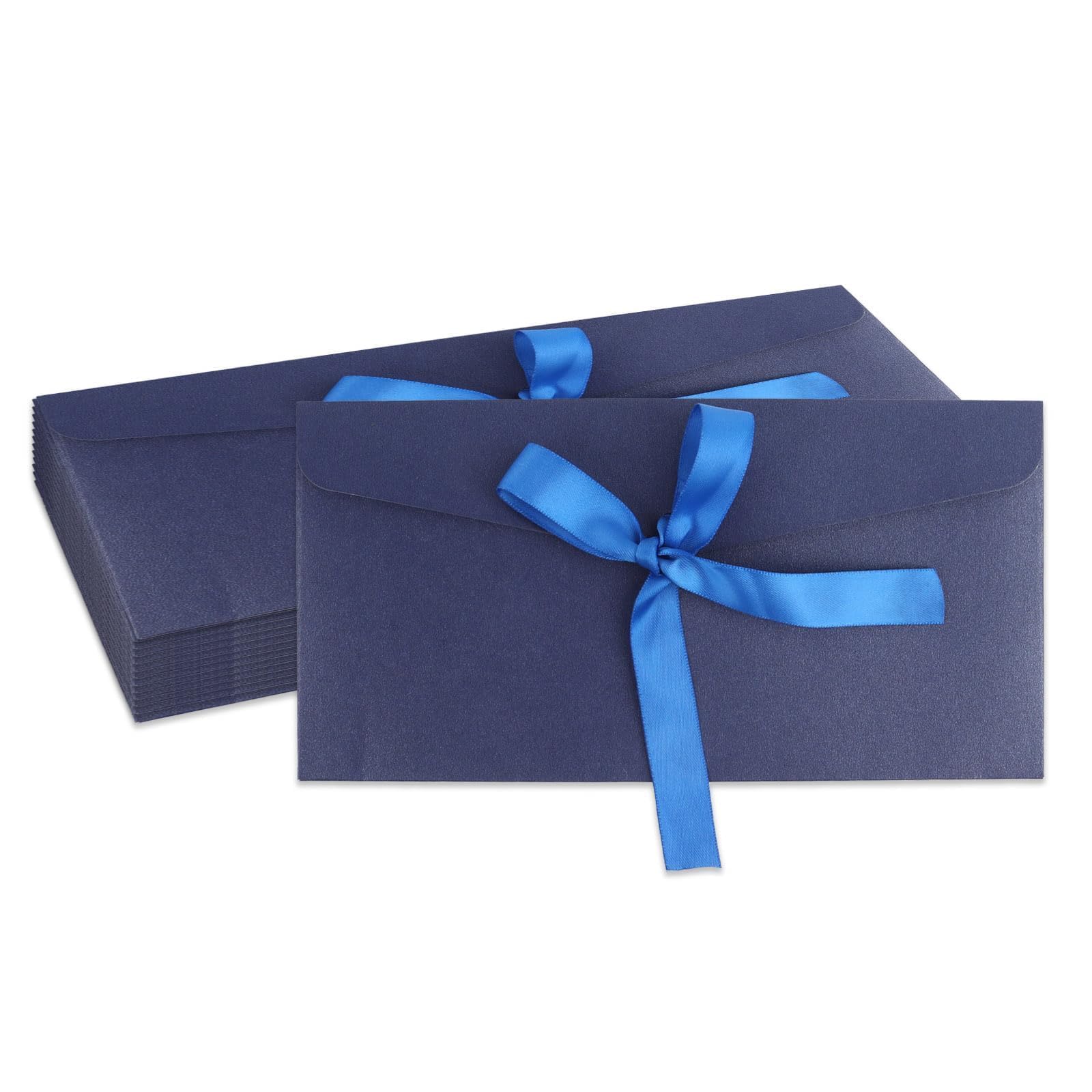 10 Pack Vintage Blue Kraft Gift Envelopes with Ribbon & Buckle, 22x10.9CM Cash Money Wallets for Birthday, Holidays, Invitations & Festive Greetings (Blue)