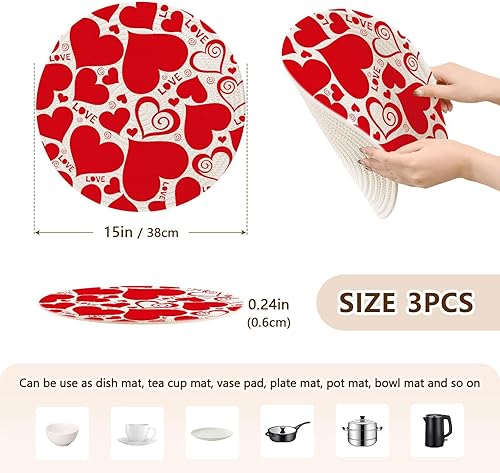 Miniatura 2 de 3 Pcs High Heat Trivet for Hot Pots and Pans 15in Cotton Thread Weave Hot Bowl Holder for Cooking Pot Plate Holder Heart Happy Valentine's Day