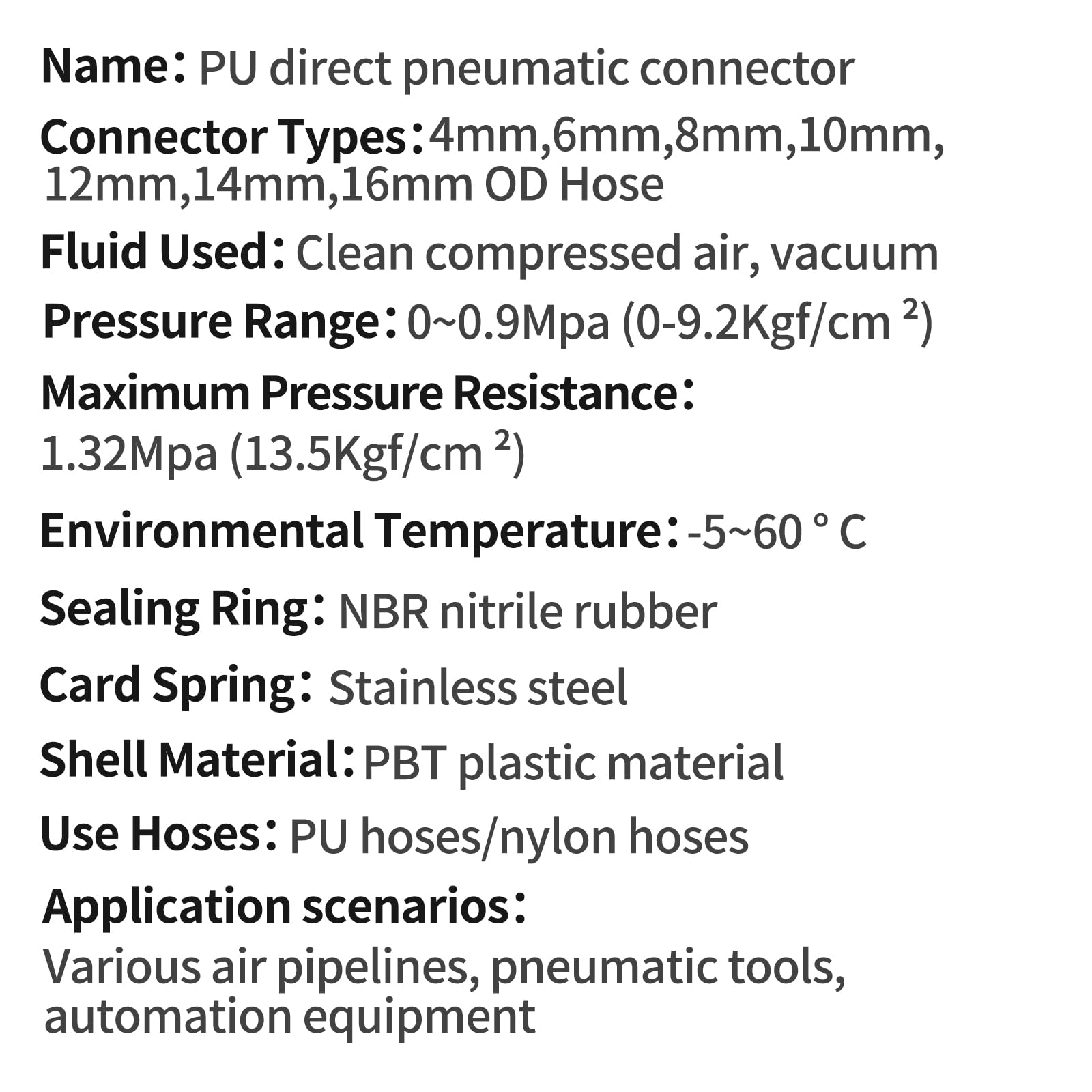 100 connettori rapidi pneumatici in plastica per tubo dell'aria, 16 mm, dritto, riduzione del gas, connessione rapida (PU-16, nero, 100, PU)