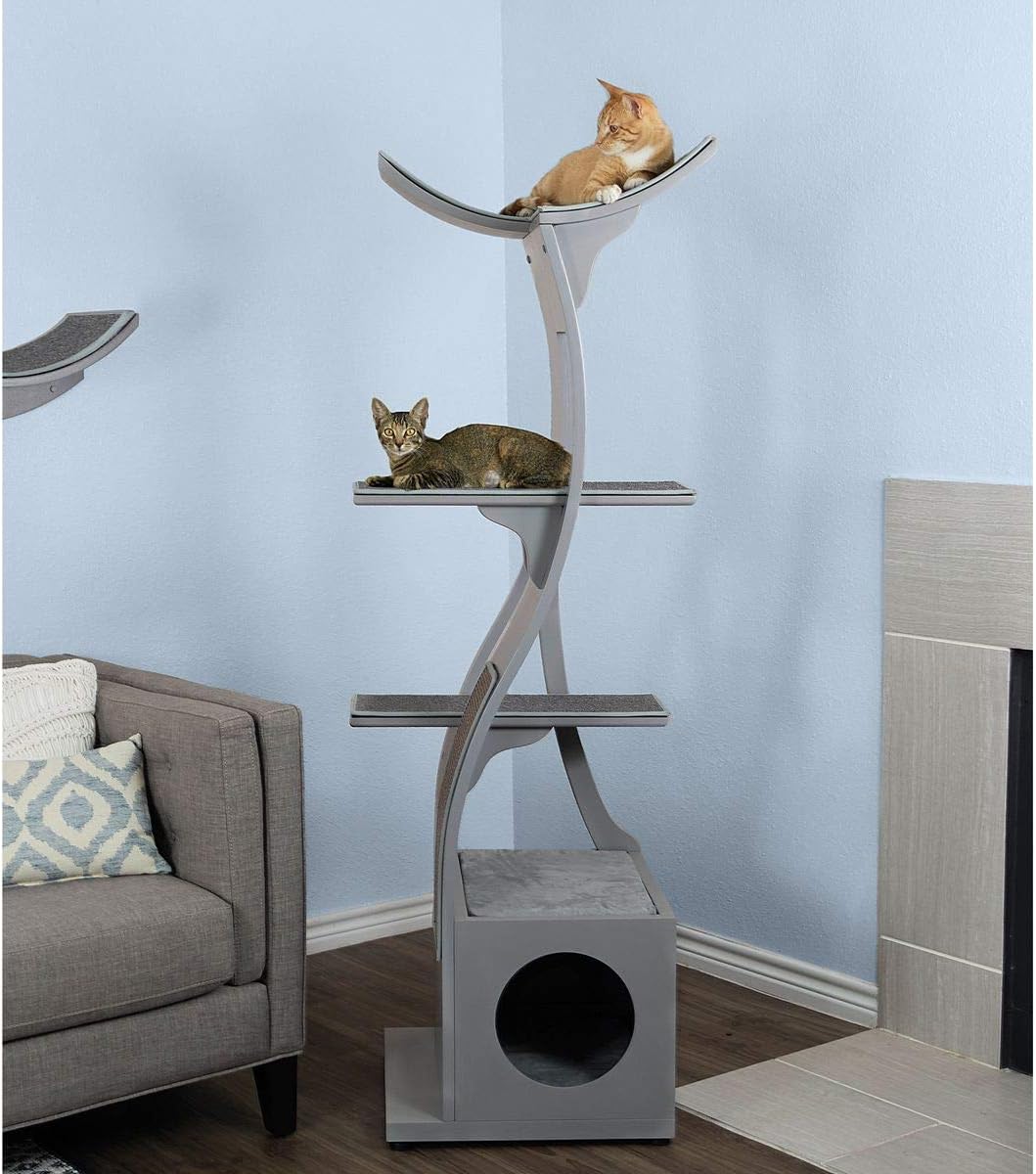 The Refined Feline 69 Inch Lotus Cat Tower in Smoke Gray — tall minimalist cat tree