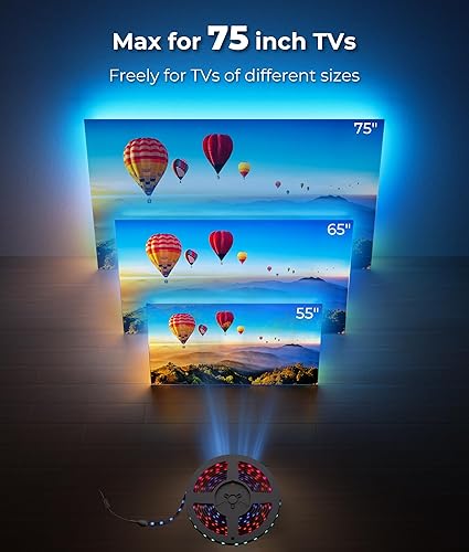 Miniatura 9 de Retroiluminación LED para TV de 15.5 pies, luces de TV que cambian con la pantalla para tira de luces LED RGB de 55 a 100 pulgadas, cortables con
