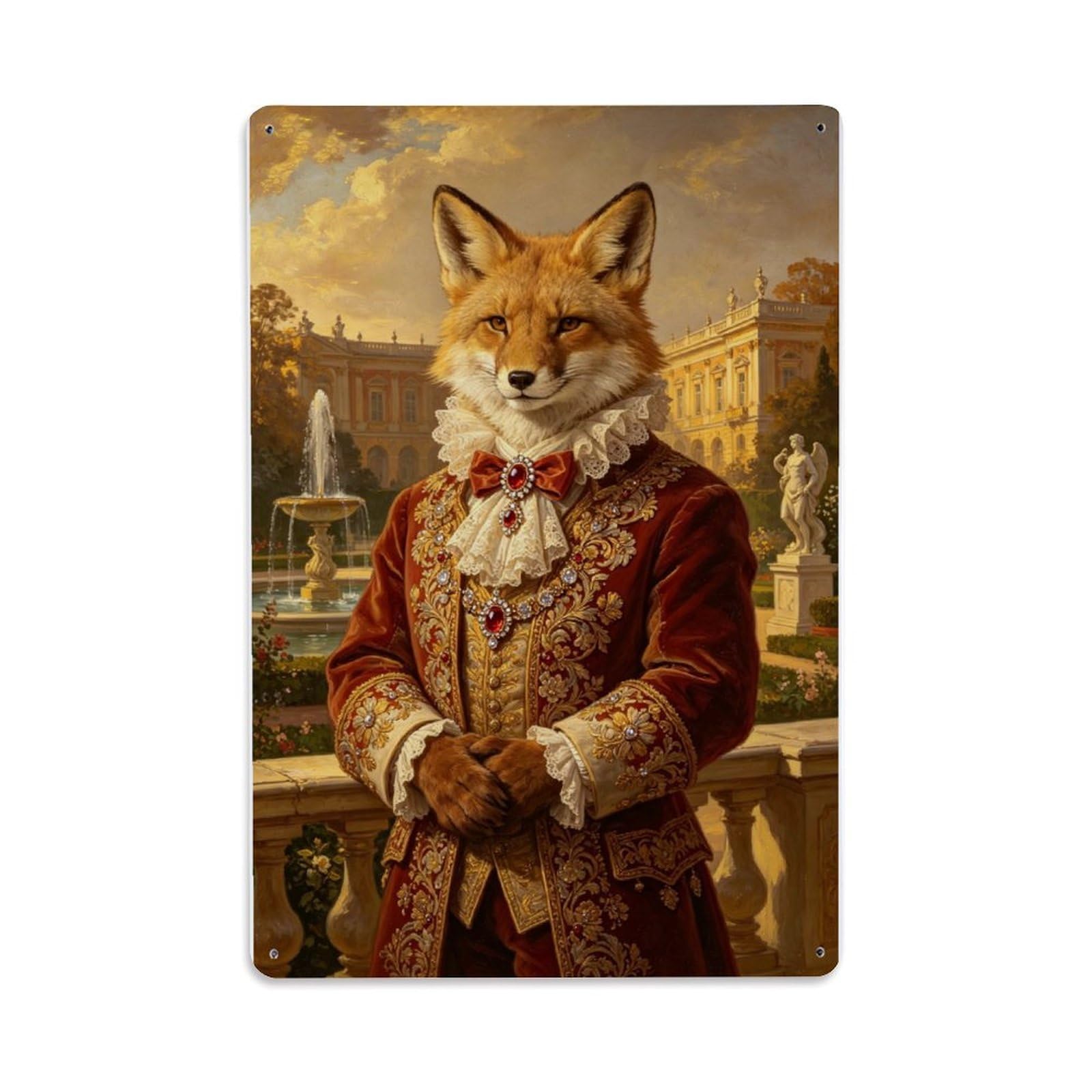 Victorian Red Fox Aristocrat Portrait Vintage Aluminium Metal Sign, Retro Wall Decor for Home, Bar, Garage & Farmhouse 30x20cm