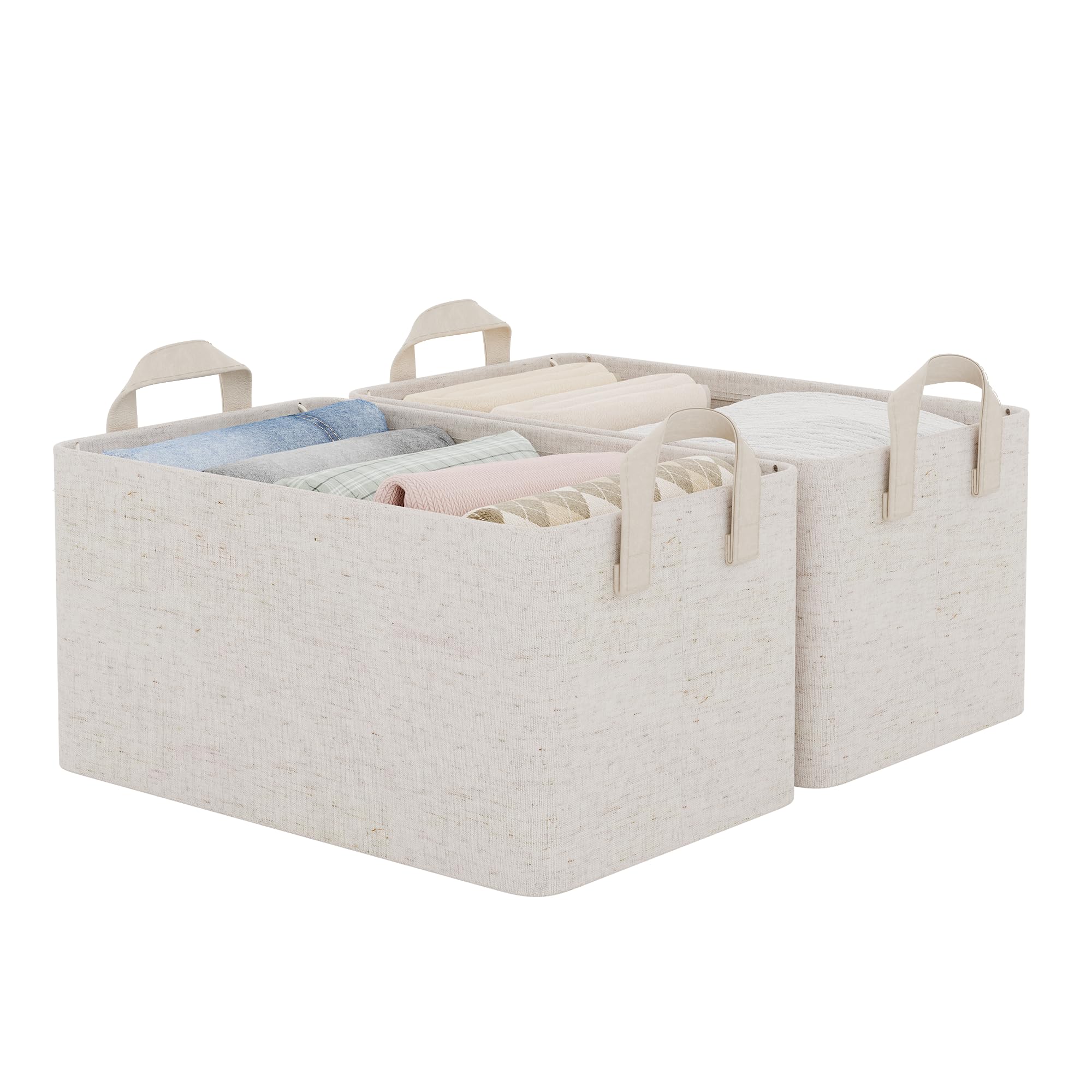 storageworks storage bins, shelves baskets for organizing, fabric closet organizers with handles, metal frame, beige?cotton-linen?, 2-pack