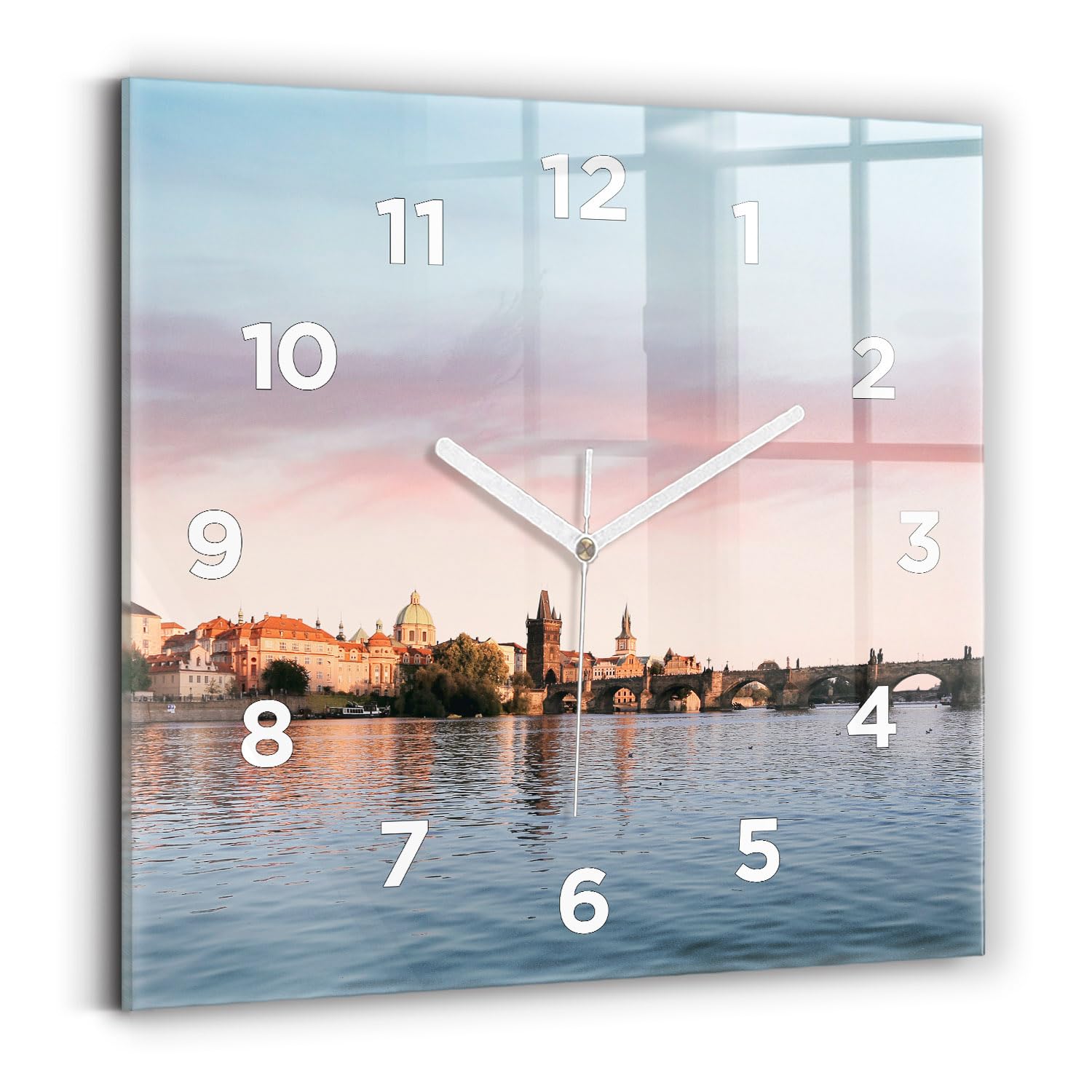 Horloge murale moderne pour salon et bureau motif Pont de Prague avec mécanisme silencieux 30x30 cm