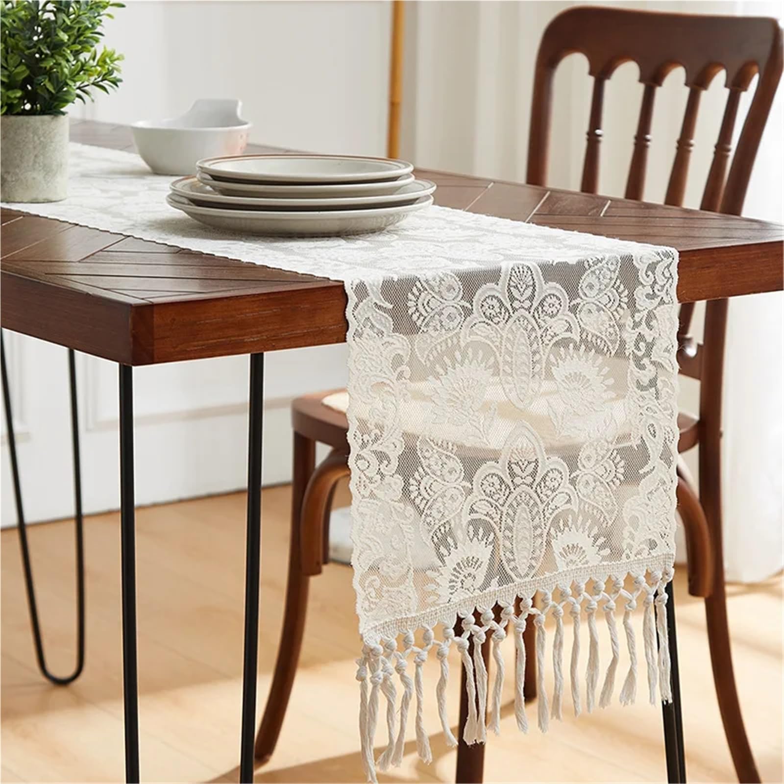 FJQFHH Lace Table Runner， Lace Table Runner Openwork Crochet Fringe Christmas(Color04,30 * 150cm)