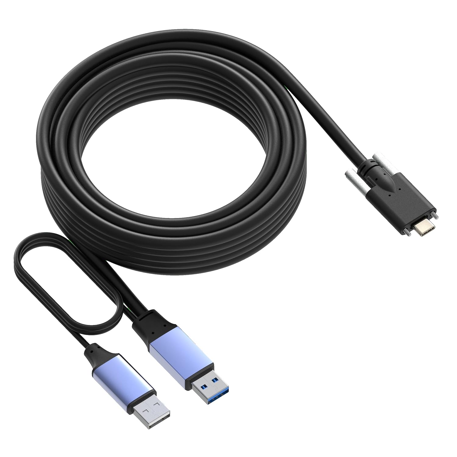 OkyLink 32ft (10M) USB 3.0/3.2 Gen 1 to Type-C Cable with Screw Lock - 5Gbps A Male to C Male Active Extension, Industrial Long Distance Data Transfer Cable