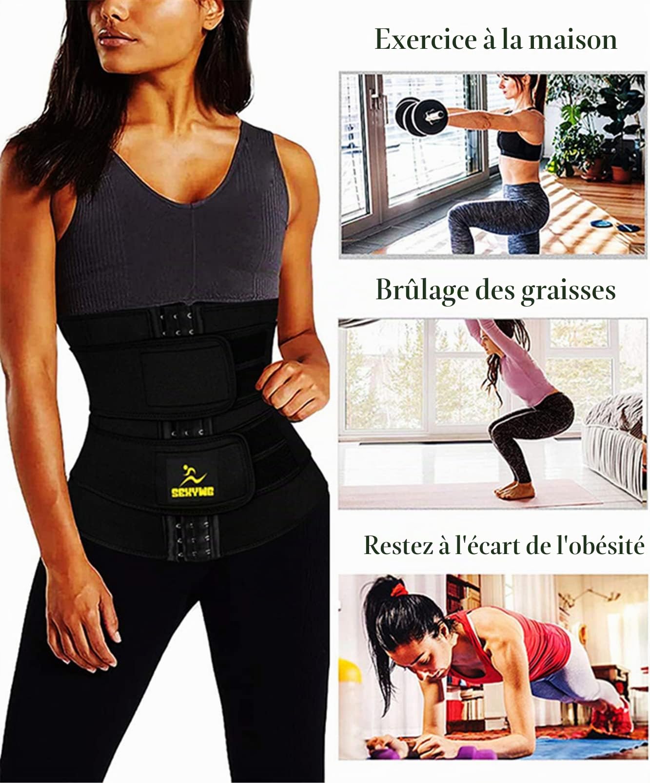 SEXYWG Ceinture de Sudation Femme Abdominale Néoprène Ajustable Corset Gaine Ventre Plat Sauna Sport Soutien du Dos
