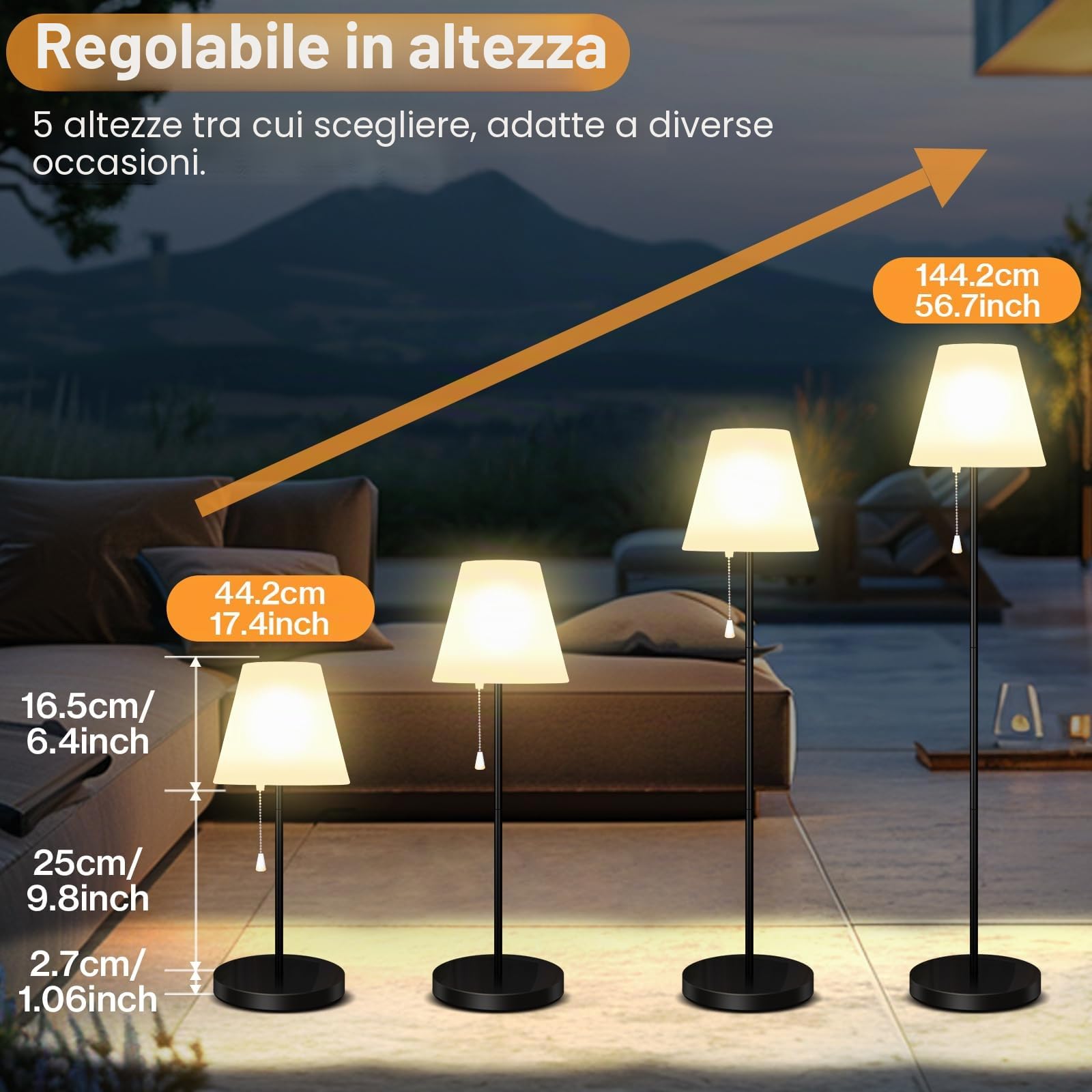Lampada da terra solare con sensore di luce, IP65, impermeabile, ricaricabile USB, luminosità dimmerabile, bianco caldo e RGB, senza fili per terrazze