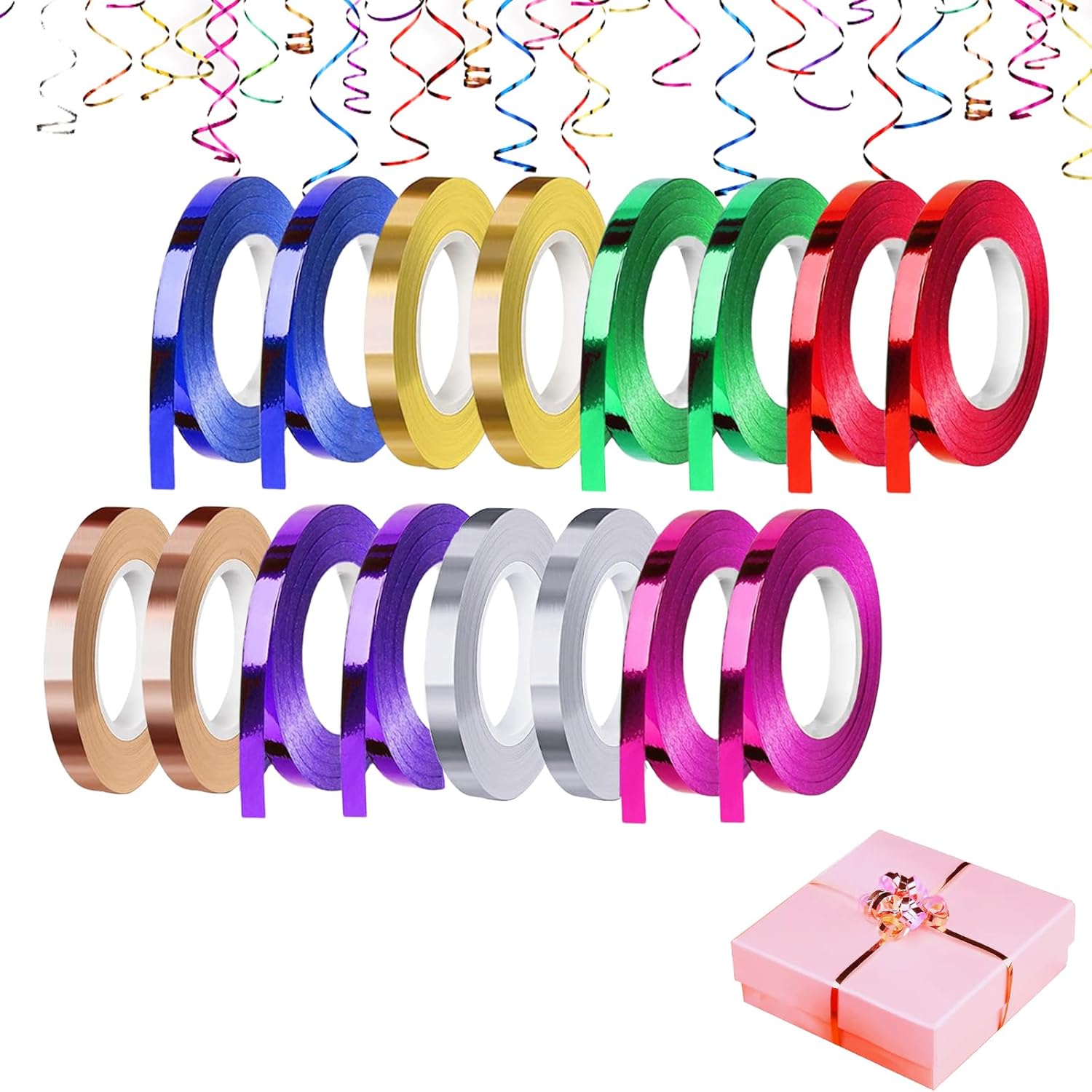 16 Rolls Foil Curling Ribbon for Gift Wrapping,5mm Balloon String Shiny