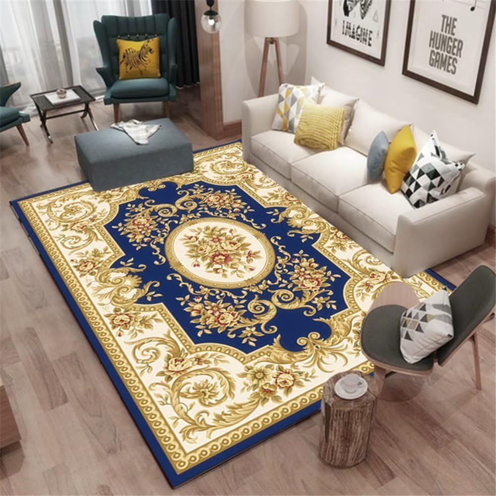Tapis bleu géométrique floral 160x230cm au design contemporain chic
