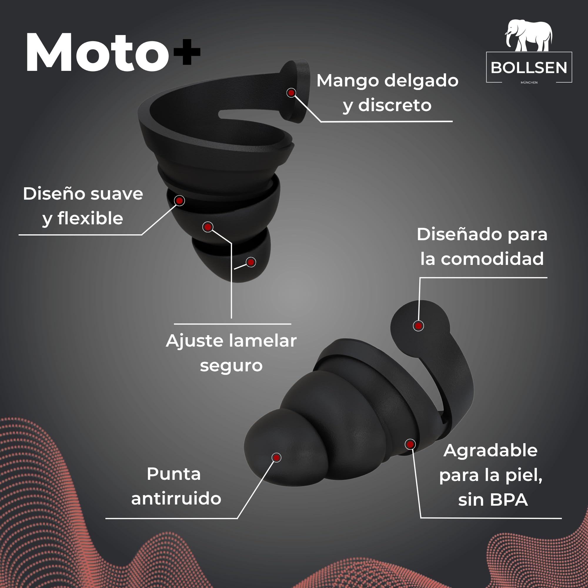 BOLLSEN Tapones para Moto – Tapones Reutilizables para Motoristas – Reducción del Ruido del Viento con 24 dB SNR – Se Ajustan Bajo el Casco – Lavables, Duraderos y Cómodos para el Uso Diario (3)