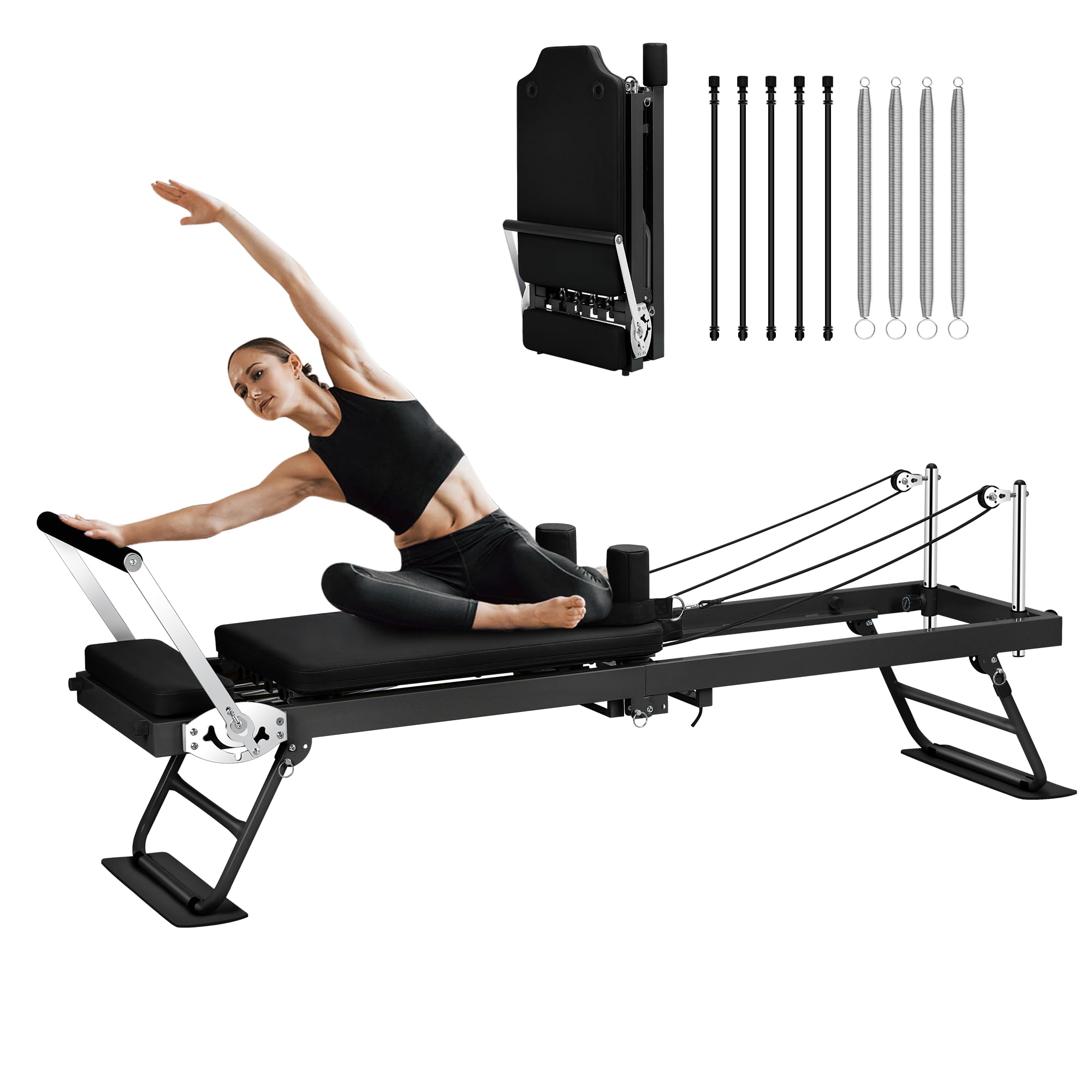 Pilates Reformer Machine for Home Workout, 78" Foldable Pilates Equipment with Dual Resistance& Springs and Cords,Suitable for Advanced and Beginners Users, Up to 400 lbs Weight Capacity