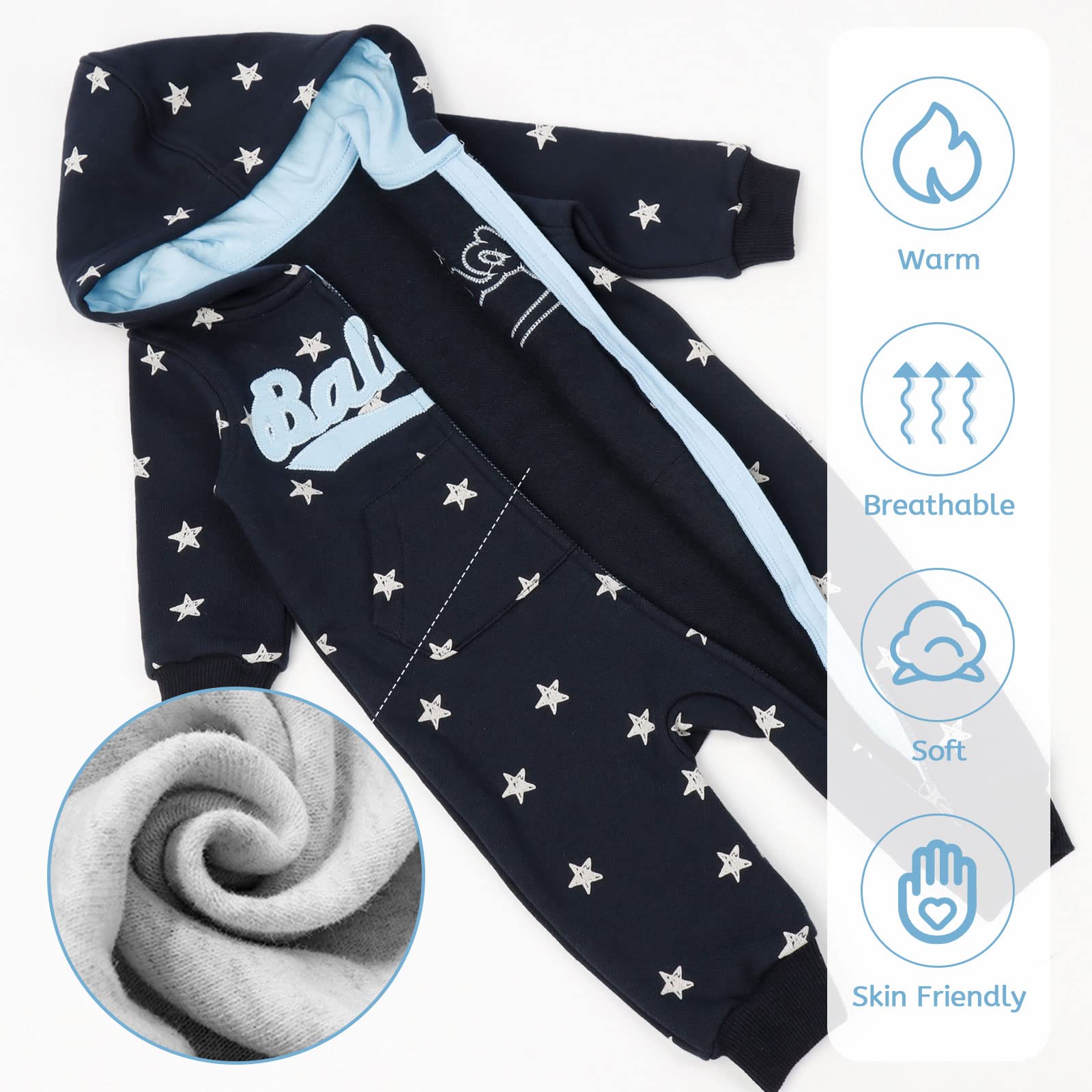 Vine Mädchen Jungen Overalls mit Kapuze Hoodie Jumpsuit Kinder Strampler Spielanzug Langarm-Body Trainingsnazug Reißverschluss