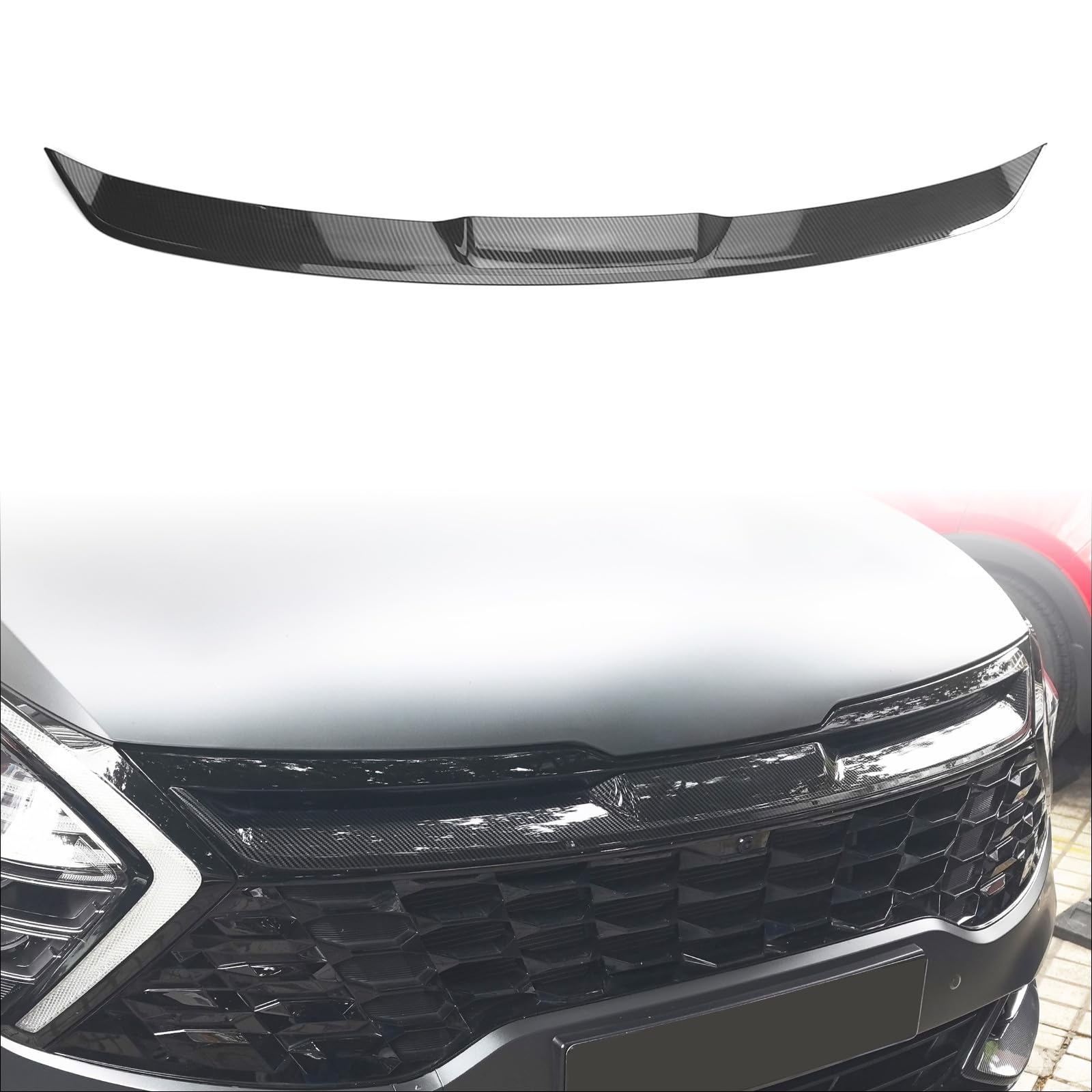 YOUTOOCAR Hood Grille Trim Cover Front Upper Grill Decoration Compatible with Kia Sportage 2023-2025 Accessories (Carbon Fiber Pattern)