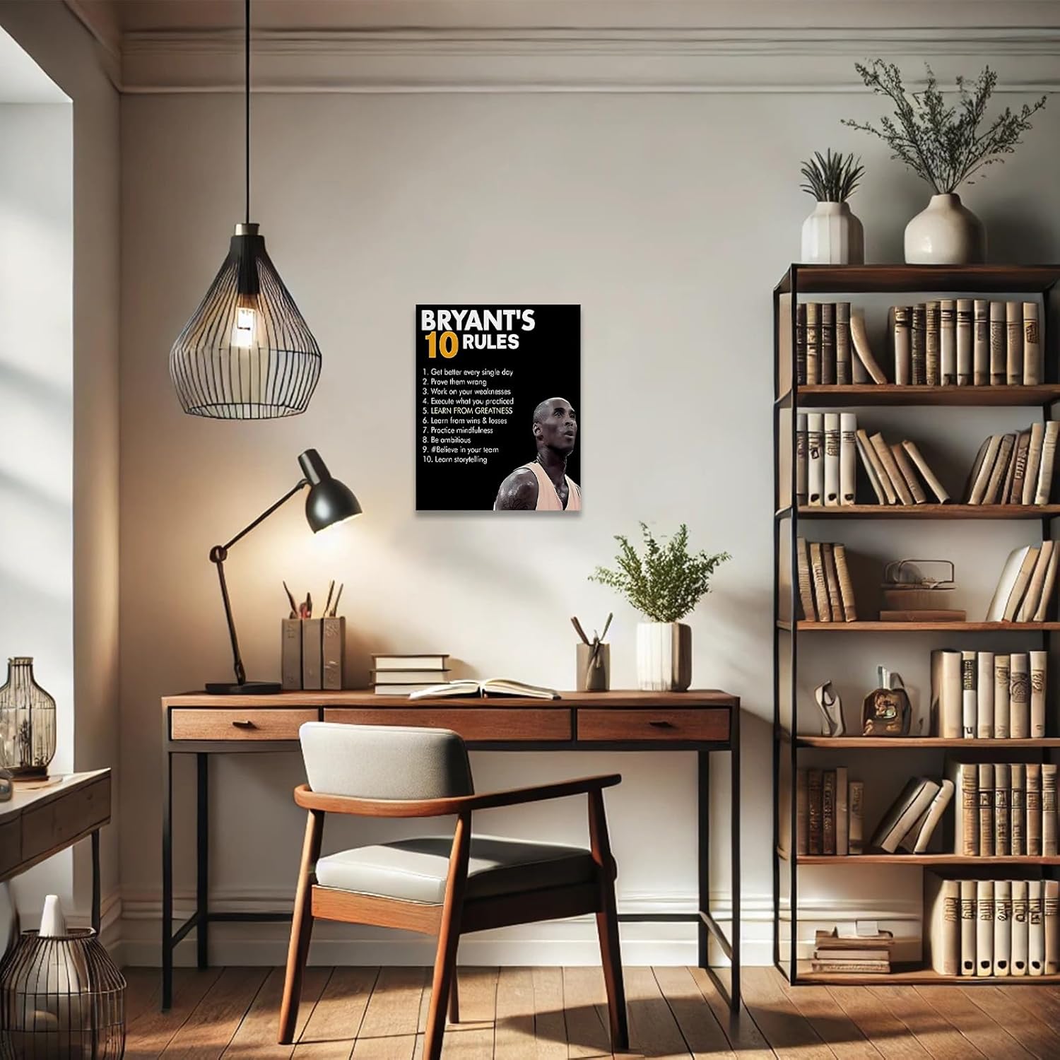 Kobe Bryant Canvas Wall Art Decor - Inspirational "Bryant's 10 Rules" Poster, Motivational Basketball Artwork for Home, Office or Gym Wall Decor 12x16