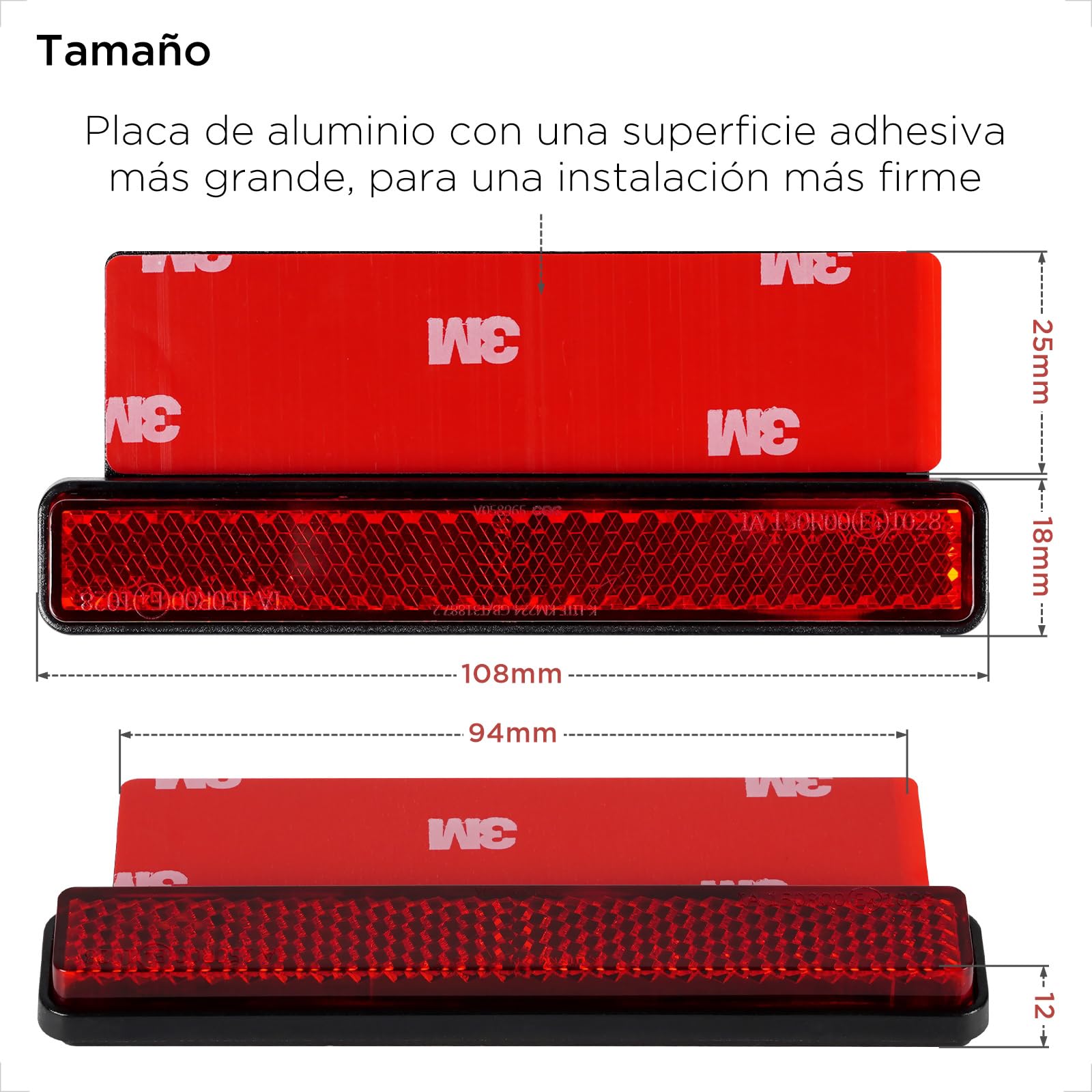 evermotor Catadioptrico Reflector trasero para motocicleta, Homologado E4, 2 piezas reflectoras de ojo de gato en la parte trasera con placa de aluminio autoadhesiva