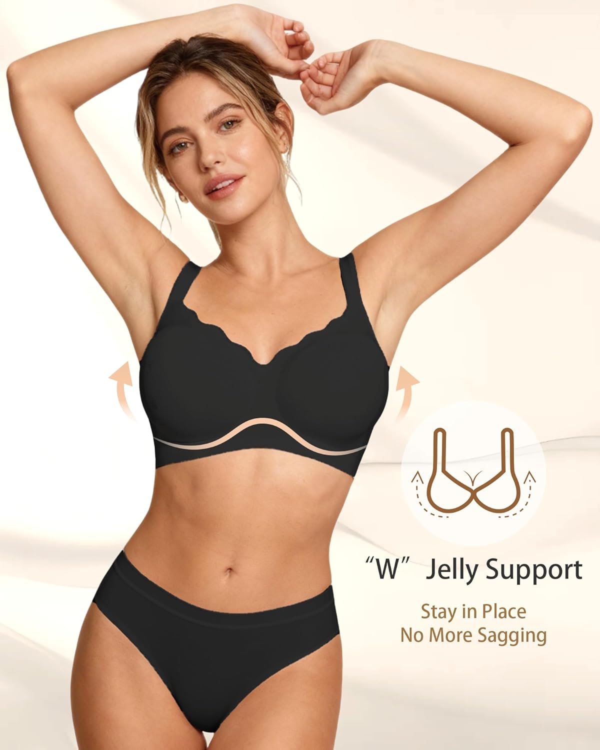 Scalloped Wireless Bras for Women No Underwire Supportive Wireless Push Up Full Coverage - Image 2
