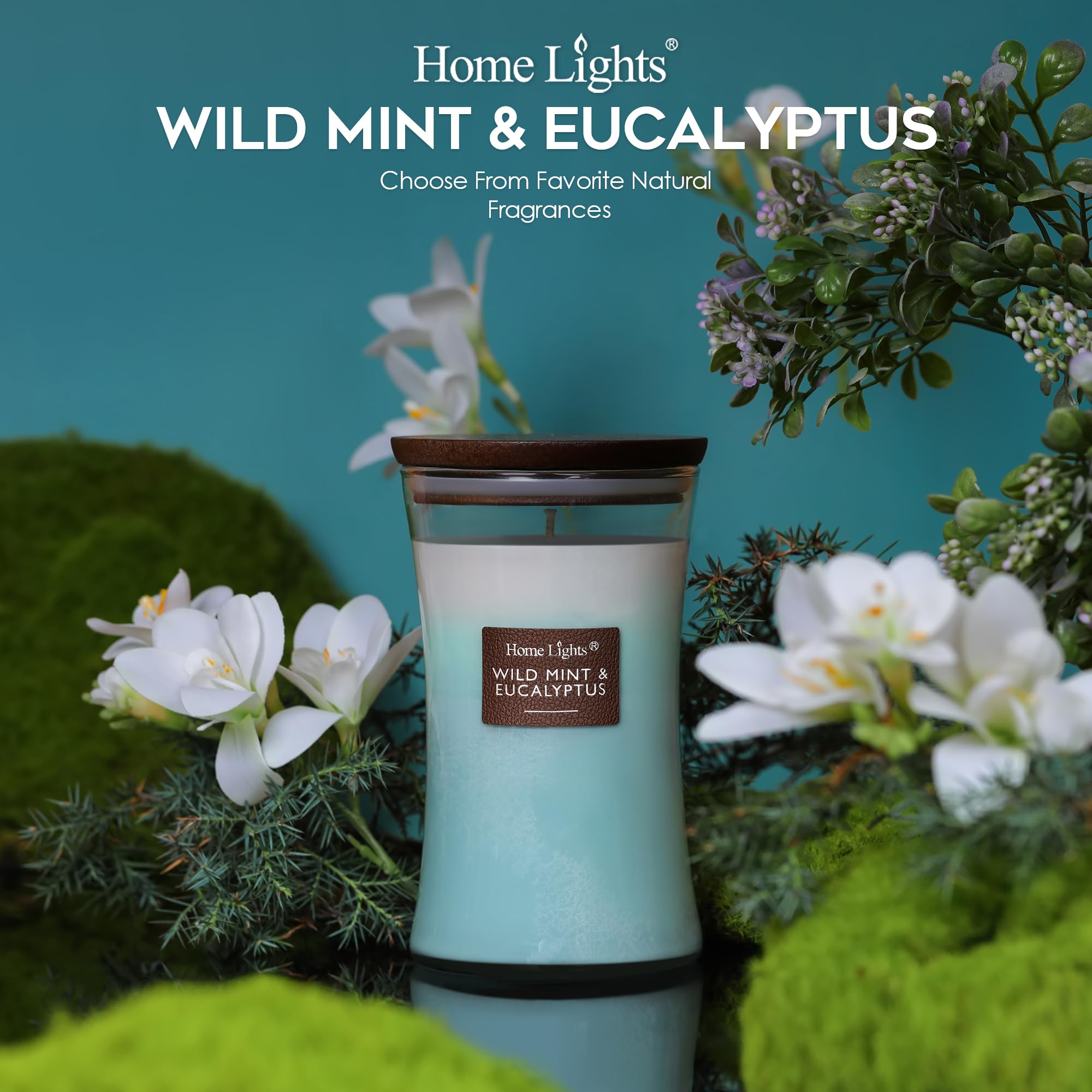 HomeLights - Velas perfumadas de 3 capas para el hogar, velas perfumadas de cera de soja natural de 21 onzas que duran hasta 100 horas, tarro grande, menta silvestre y eucalipto