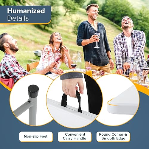 Miniatura 6 de Mesa plegable portátil de plástico resistente de 6 pies, mesas de comedor de plástico para interiores y exteriores, para campamento, picnic y