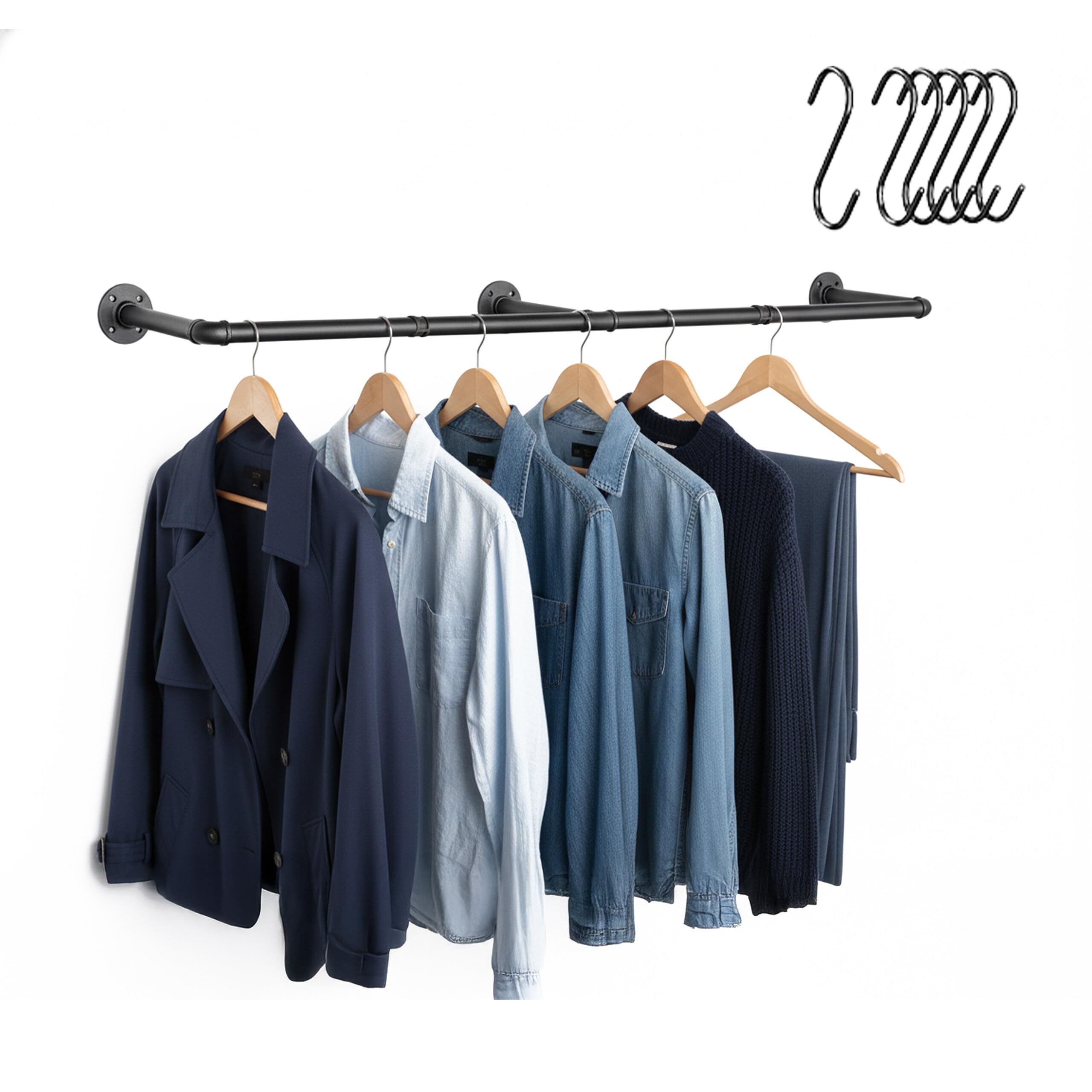 Relaxdays Barra Appendiabiti da Parete 140 cm, Stile Industriale, 6 Ganci a S, Camera, corridoio