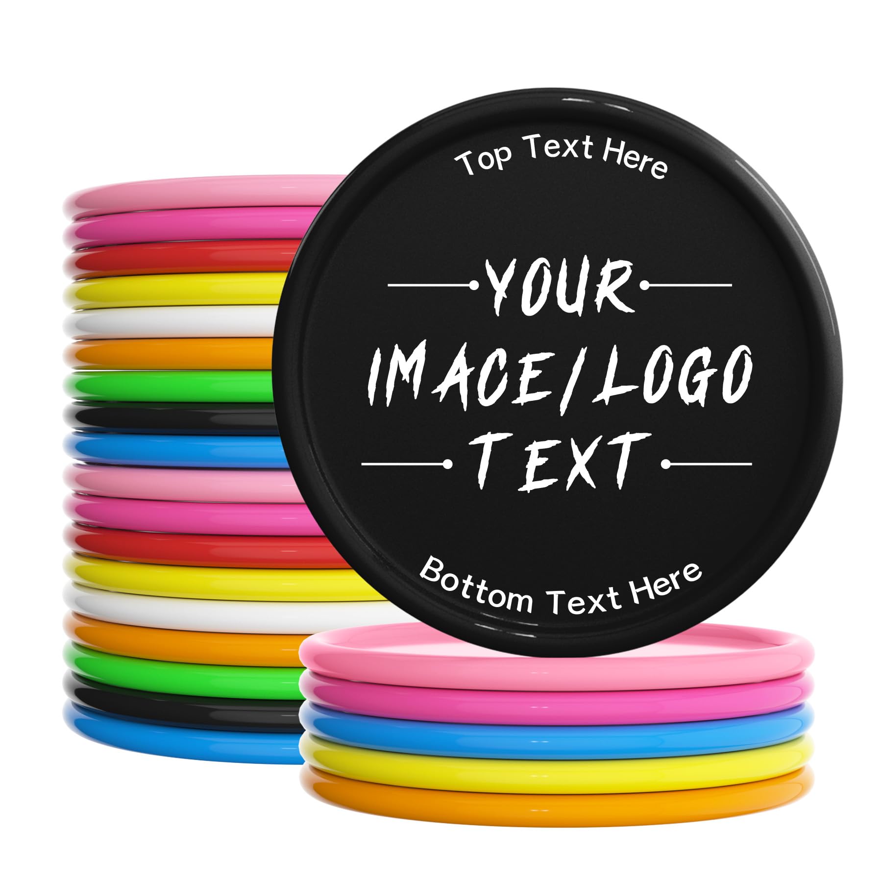 200PCS Custom Poker Chips with Logo, Plastic Personalized Casino Chips Double-Sided Full Color Print, 37mm Drink Game Tokens with 9 Colors, Poker Accessories for Casino, Weddings, Bars (Black)