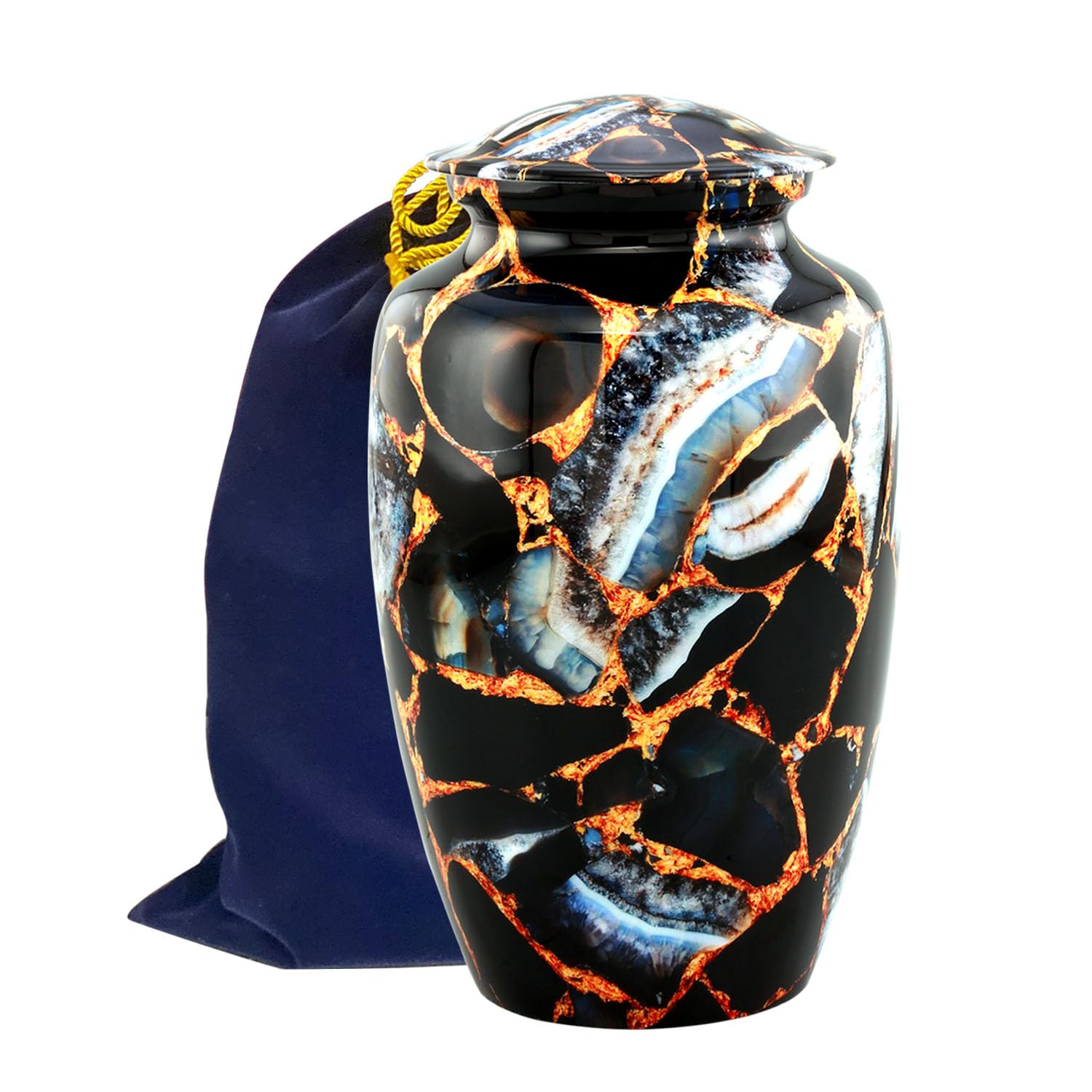 Memorial Cremation Urns for Human Ashes | Handcrafted Large Burial Marble Finish Adult Cremation Urn, Funeral Decorative Urns for Female & Male | 200 lbs with Velvet Bag (Luxury Black)