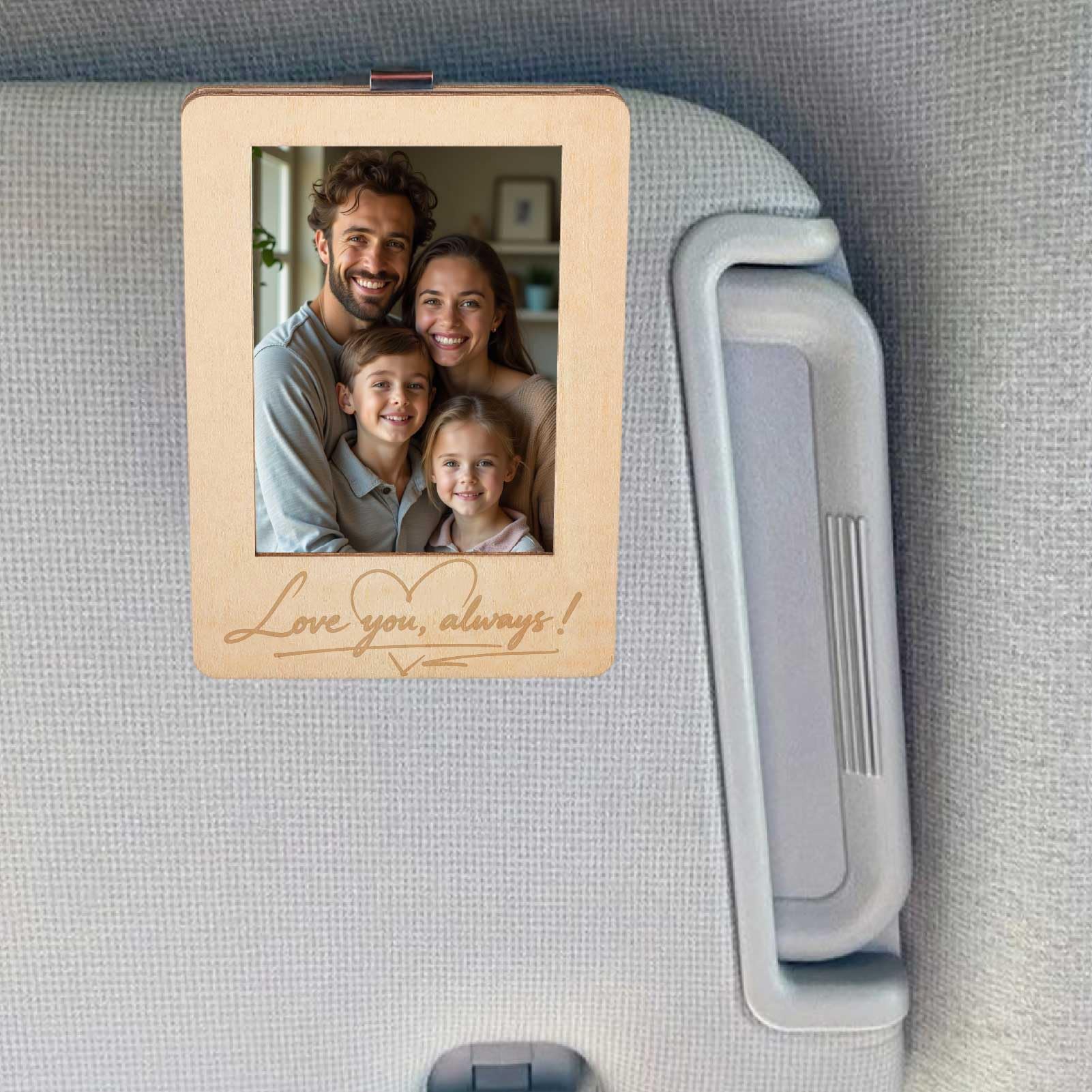 Clip Photo en Bois pour Pare-Soleil de Voiture 4,7 x 3,3 Pouces Cadre Photo Auto I Love You Motif Cœur Support Photo Décoratif Cadeau
