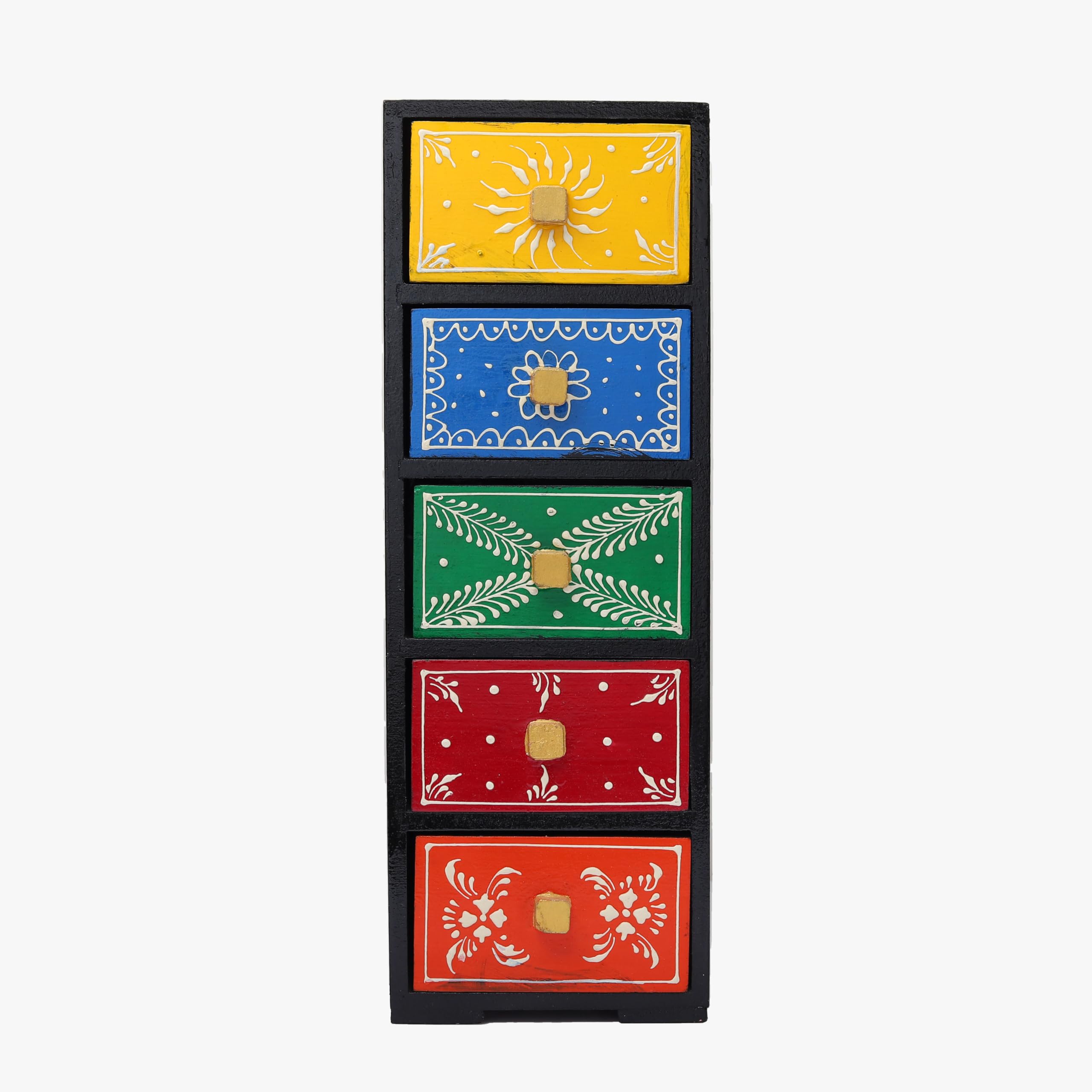 iklauti creation - Rajasthani Handcrafted Decorative Wooden Triangular Closet with 5 Drawers - Multicolor-image-40