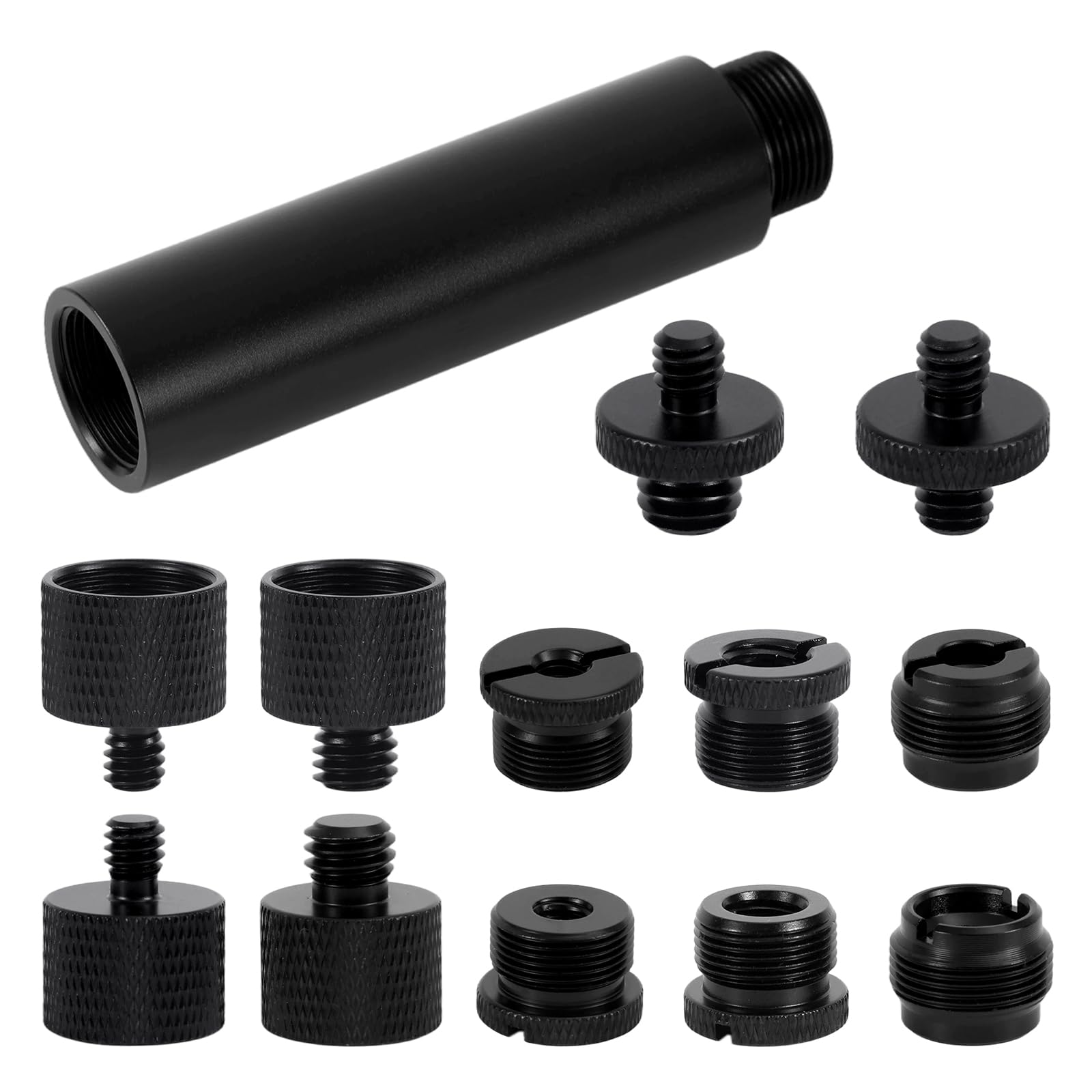 13pz Adattatore per Supporto Microfono Viti con Tubo di Prolunga, Lega Alluminio Convertitori di Filettatura da 3/8" a 5/8" e 1/4" per Braccio Microfono Treppiede Fotocamera Luce Riempimento