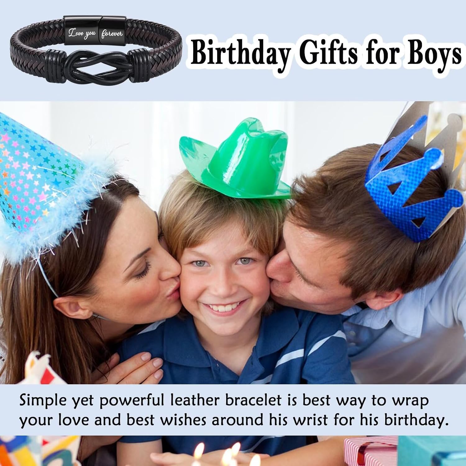 Birthday Gift for Teen Boys 13-18th Leather Bracelet Braided Rope Boys Jewelry for Son, Nephew, Grandson, Boyfriend