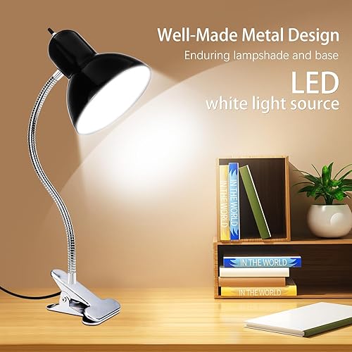 Miniatura 3 de Lámpara de escritorio, luz con clip de protección ocular, lámpara de abrazadera LED, clip de cuello de cisne ajustable, para estudio de dormitorio y