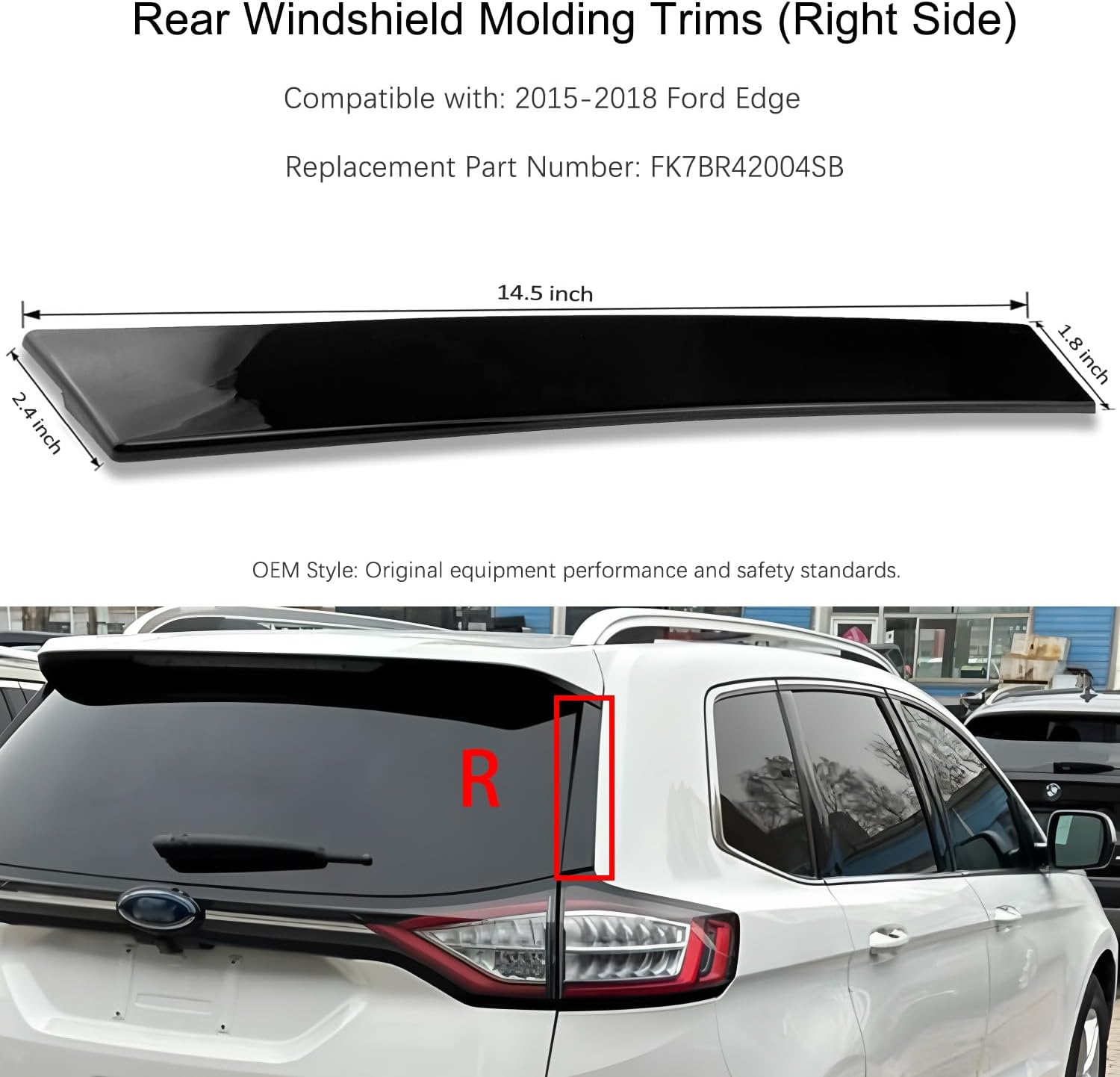 Rear Windshield Molding Trims Compatible with 2015-2018 Ford Edge, Rear D Pillar Molding Trim Panel Replaces# FK7BR42004SB（Right Side）