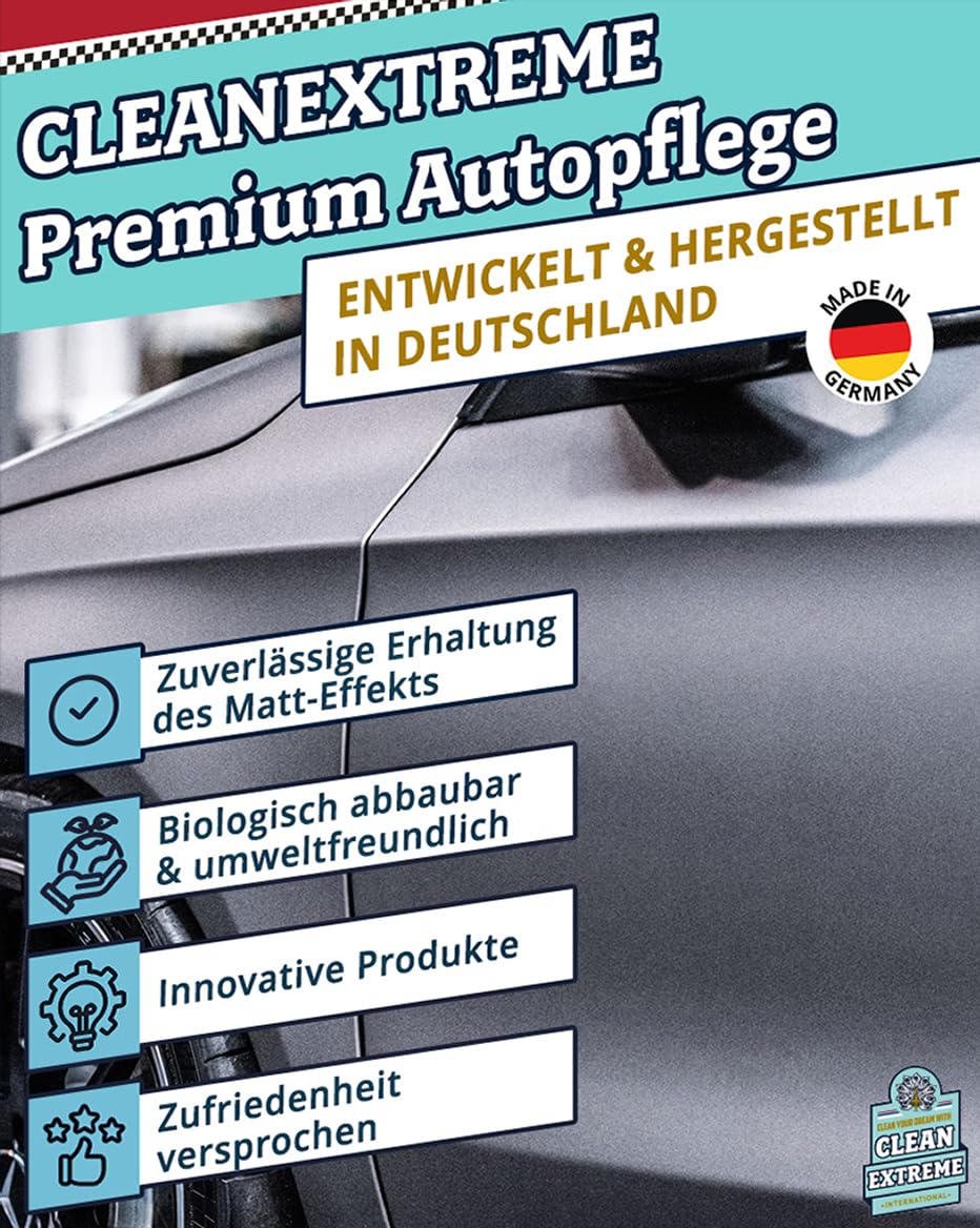 Auto Mattlack Reinigungs- & Pflege-Set Medium | 1L Shampoo Konzentrat, 500ml Mattlack Pflege mit Versiegelung (Detailer), 500 ml Matt Intensiv Reiniger + 2 Mikrofasertücher