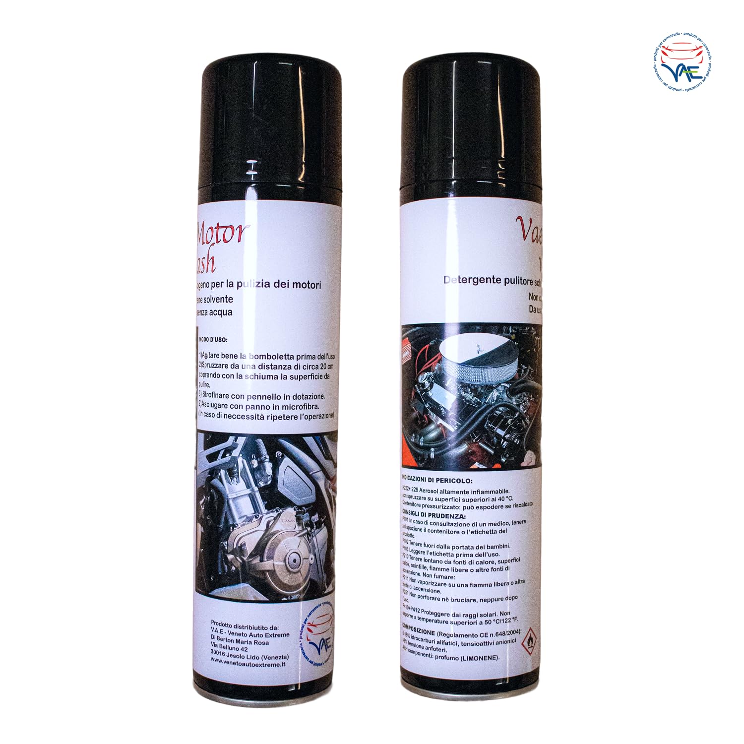 VAE VAEMOTOR WASH Pulitore Schiumogeno per Motori Moto, Auto e Bici, Detergente a Secco Senza Acqua con Pennello e Panno in Microfibra – Kit Completo per la Pulizia Rapida e Sicura del Motore